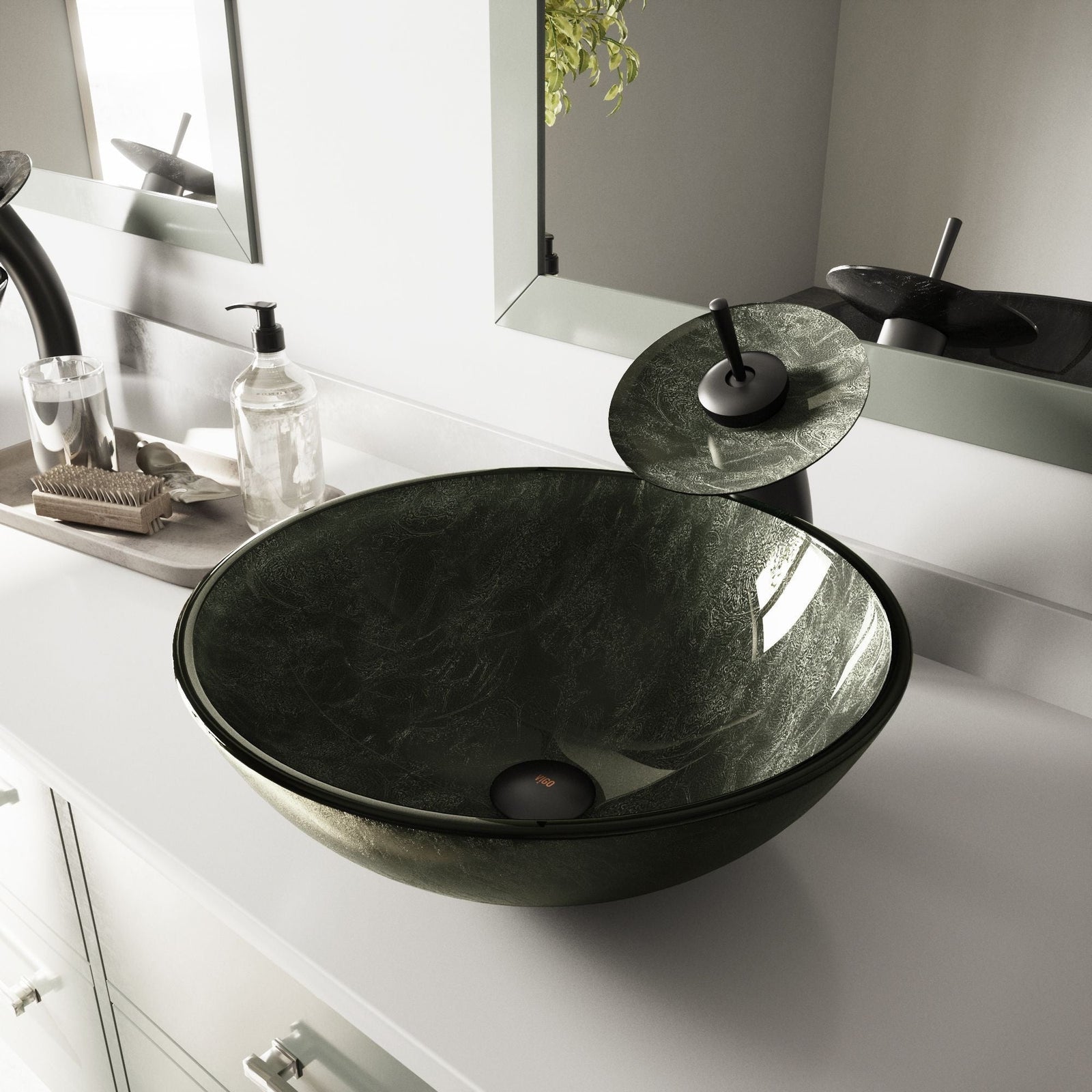 Glass Round Vessel Bathroom Sink/Basin with Deep Bowl, Gray A8O2 - product image 8