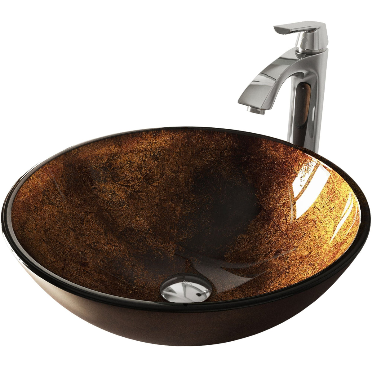 Glass Russet Brown Bathroom Sink/Basin Set with Linus Faucet and Round Vessel J6O6 - product image 1
