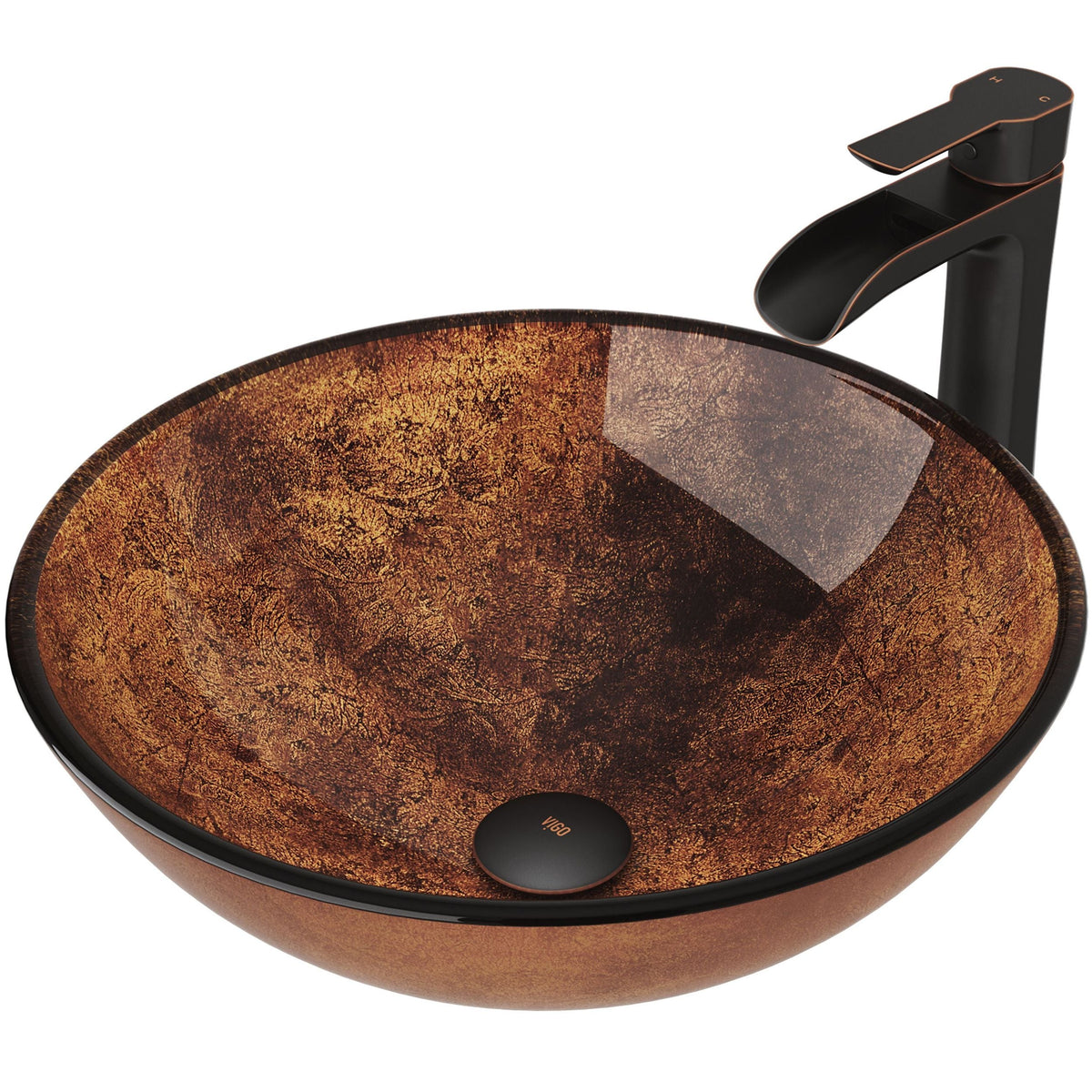 Glass Russet Brown Bathroom Sink/Basin Set with Niko Faucet and Round Vessel T4O9 - product image 1