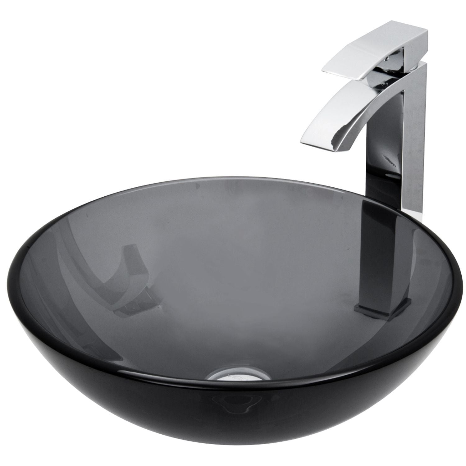 Glass Sheer Black Bathroom Sink/Basin Set with Duris Faucet and Round Vessel U7M7 - product image 1