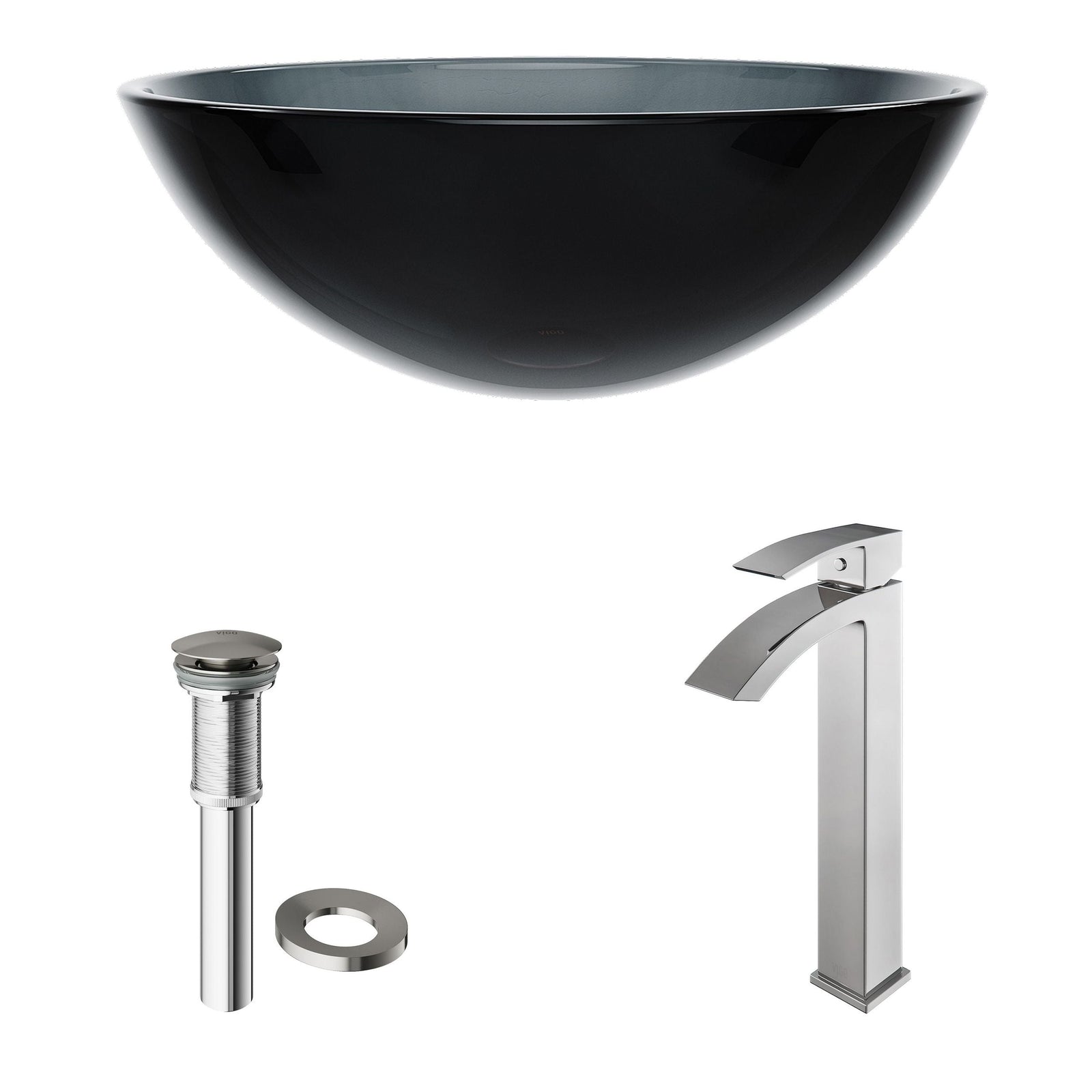 Glass Sheer Black Bathroom Sink/Basin Set with Duris Faucet and Round Vessel L9S5 - product image 2