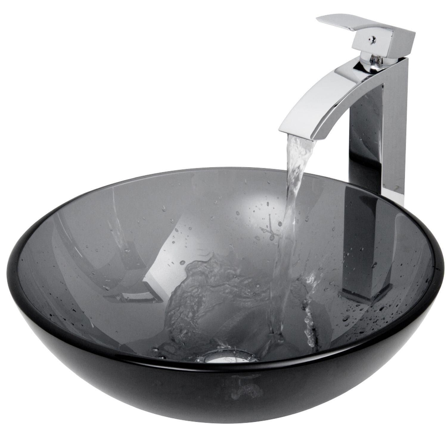 Glass Sheer Black Bathroom Sink/Basin Set with Duris Faucet and Round Vessel U7M7 - product image 3
