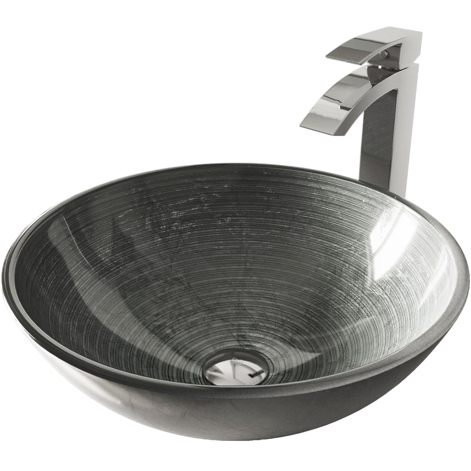 Glass Simply Silver Bathroom Sink/Basin Set with Chrome Duris Faucet and Round Vessel V5M3 - product image 1