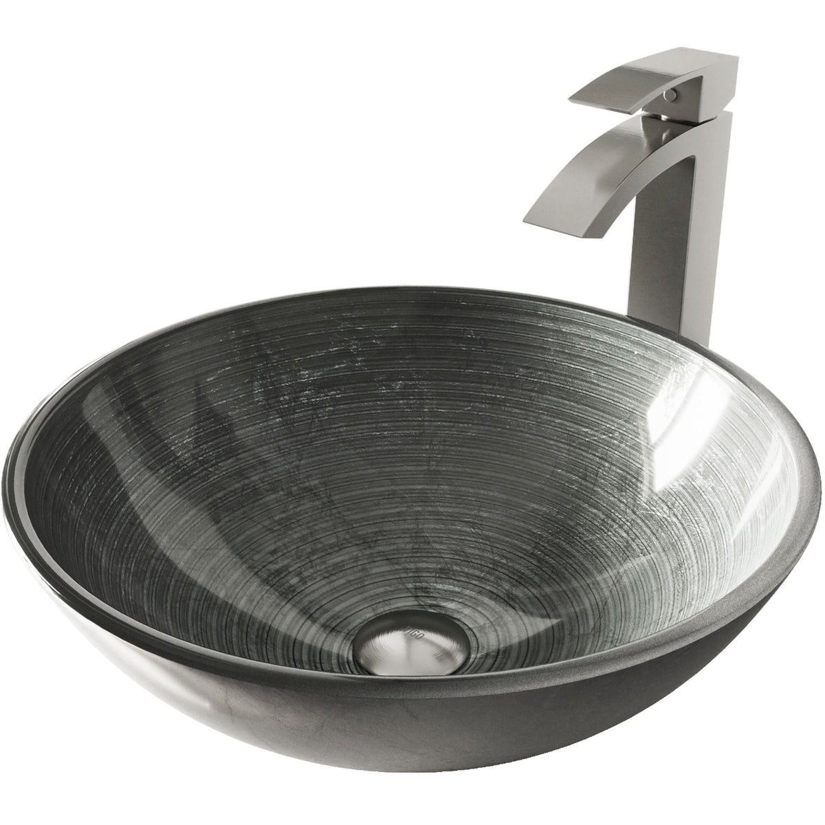 Glass Simply Silver Bathroom Sink/Basin Set with Duris Faucet and Round Vessel G6Y4 - product image 1