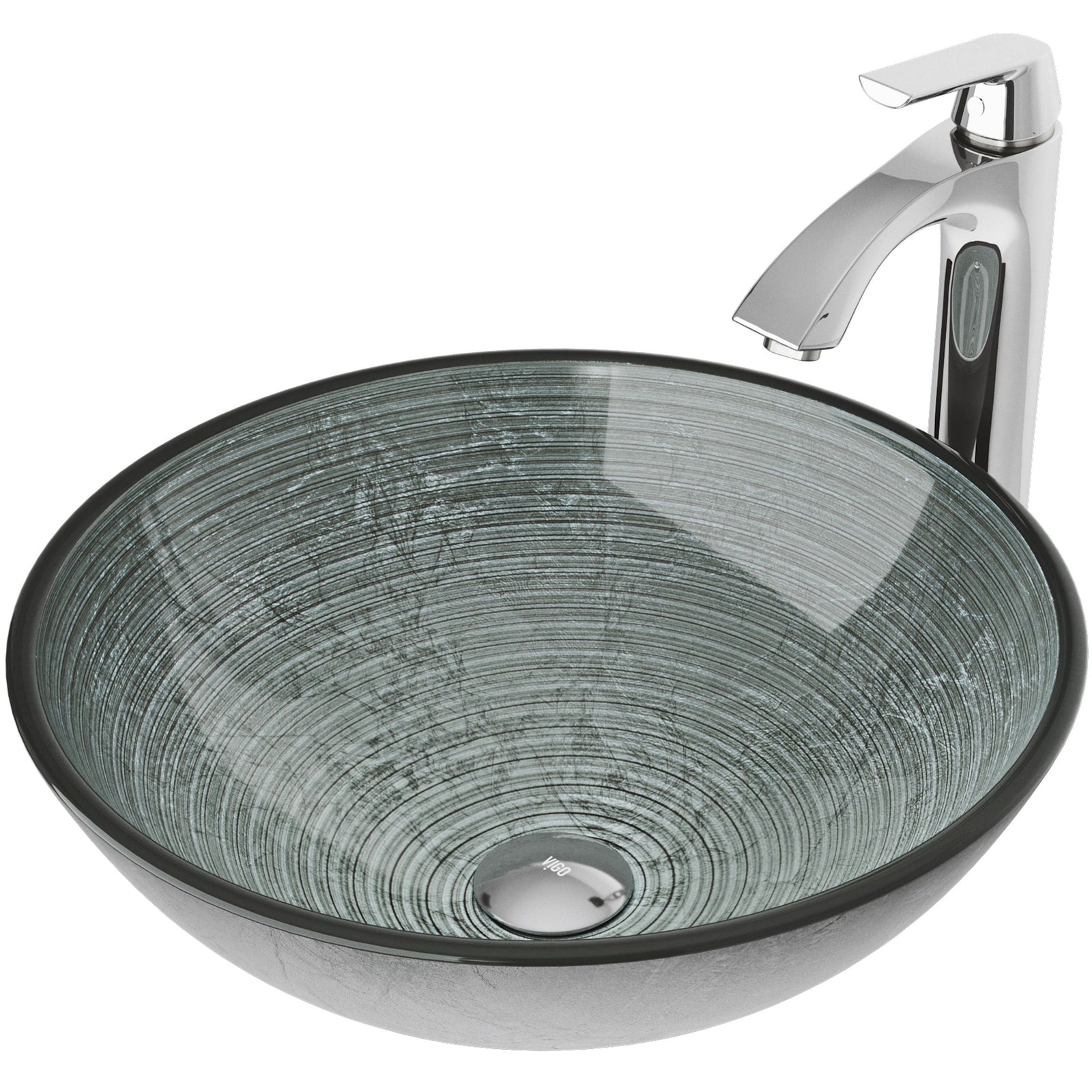 Glass Simply Silver Bathroom Sink/Basin Set with Linus Faucet and Round Vessel L9K9 - product image 1