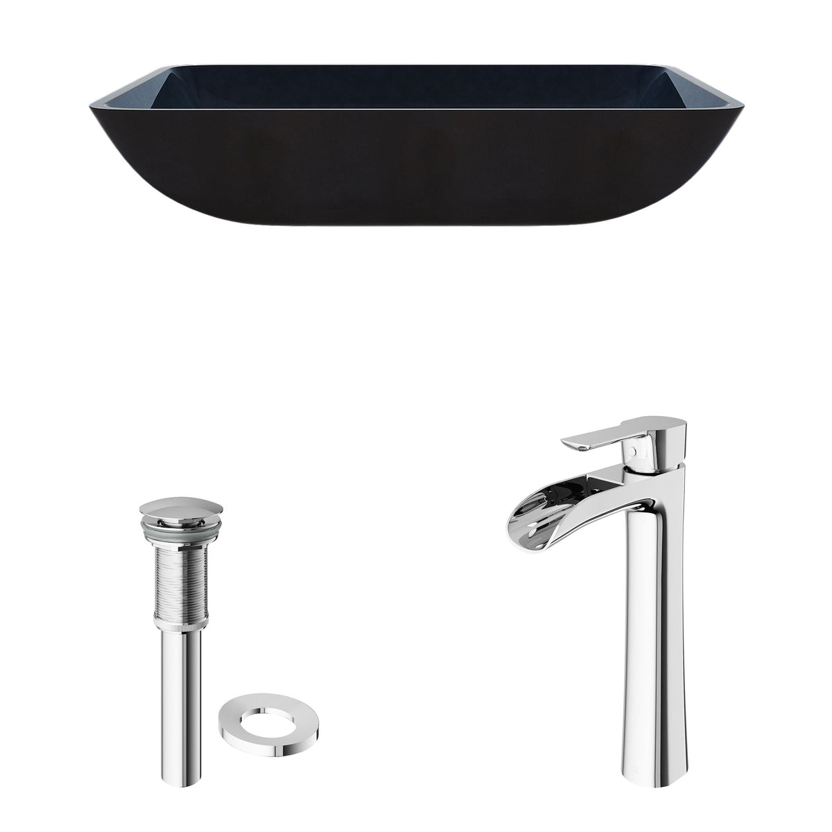 Glass Turquoise Water Bathroom Sink/Basin Set with Niko Faucet and Rectangular Vessel N4U4 - product image 2