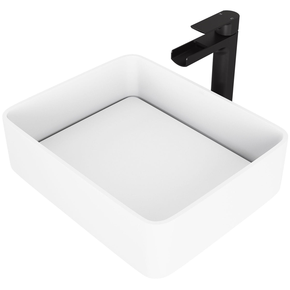 Jasmine MatteStone White Bathroom Sink/Basin Set with Amada Faucet and Rectangular Composite Vessel D8O0 - product image 1