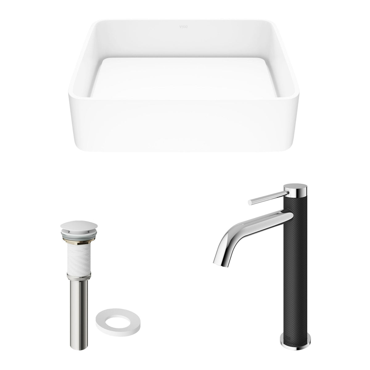 Jasmine MatteStone White Bathroom Sink/Basin Set with Lexington Faucet and Rectangular Composite Vessel Y2N0 - product image 2