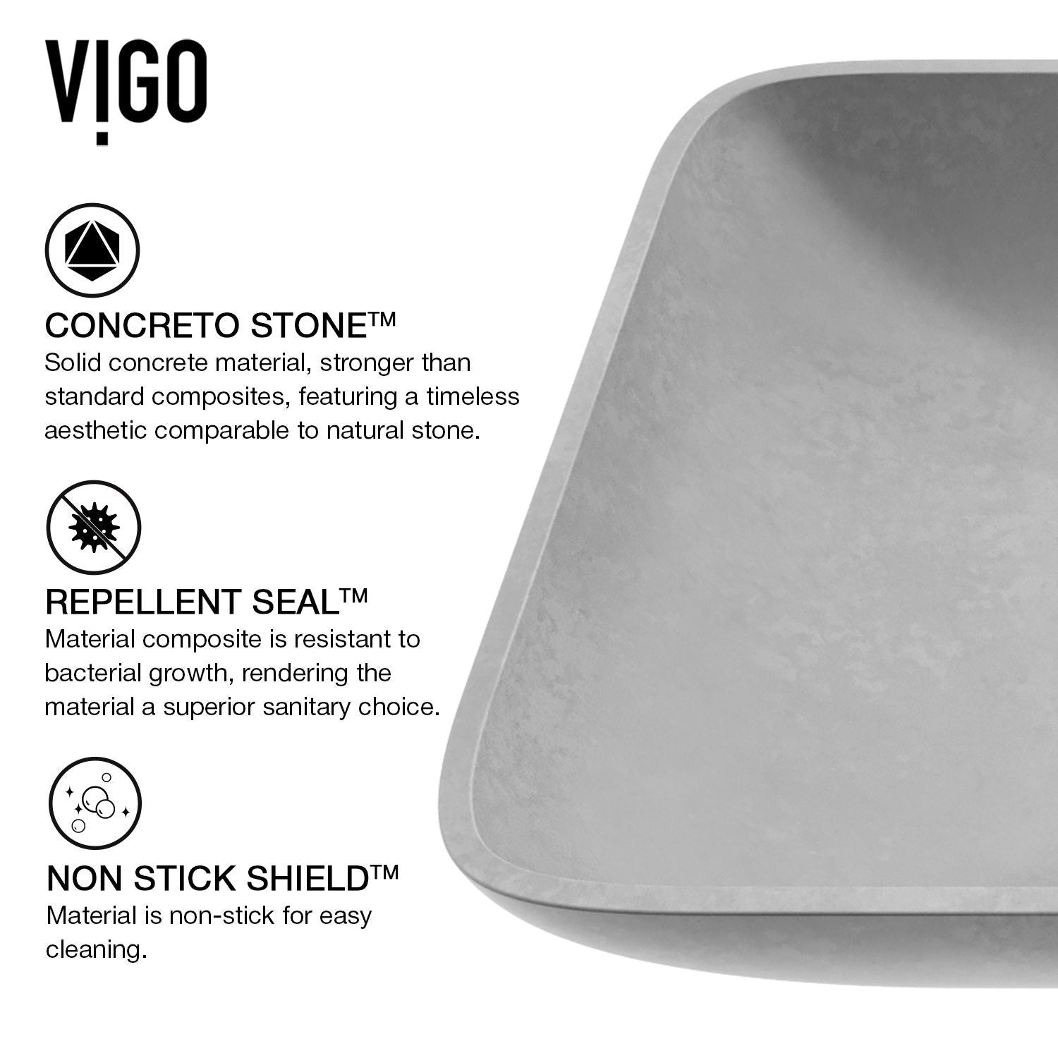 Lorca ConcretoStone Grey Bathroom Sink/Basin Set with Gotham Faucet and Rectangular Vessel F1M7 - product image 2