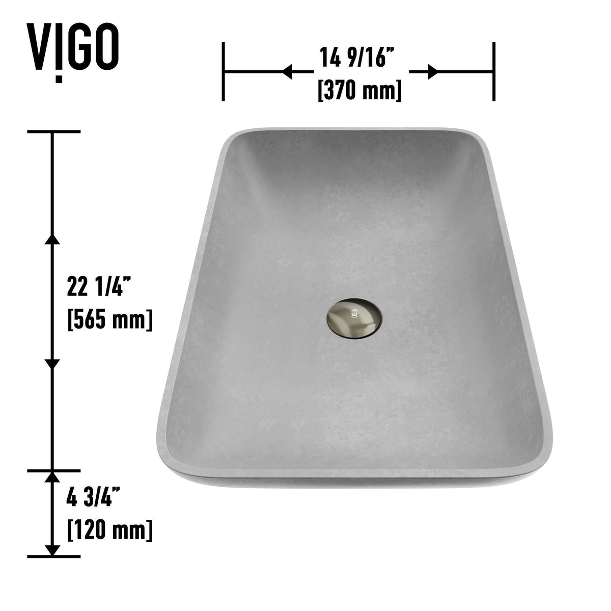 Lorca ConcretoStone Grey Bathroom Sink/Basin Set with Gotham Faucet and Rectangular Vessel F1M7 - product image 5