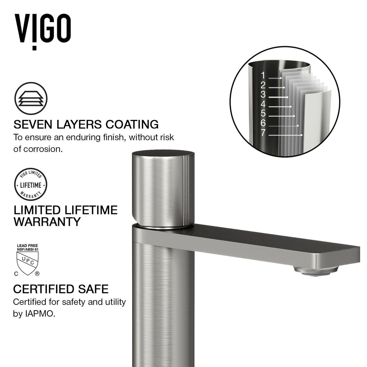 Lorca ConcretoStone Grey Bathroom Sink/Basin Set with Gotham Faucet and Rectangular Vessel F1M7 - product image 7