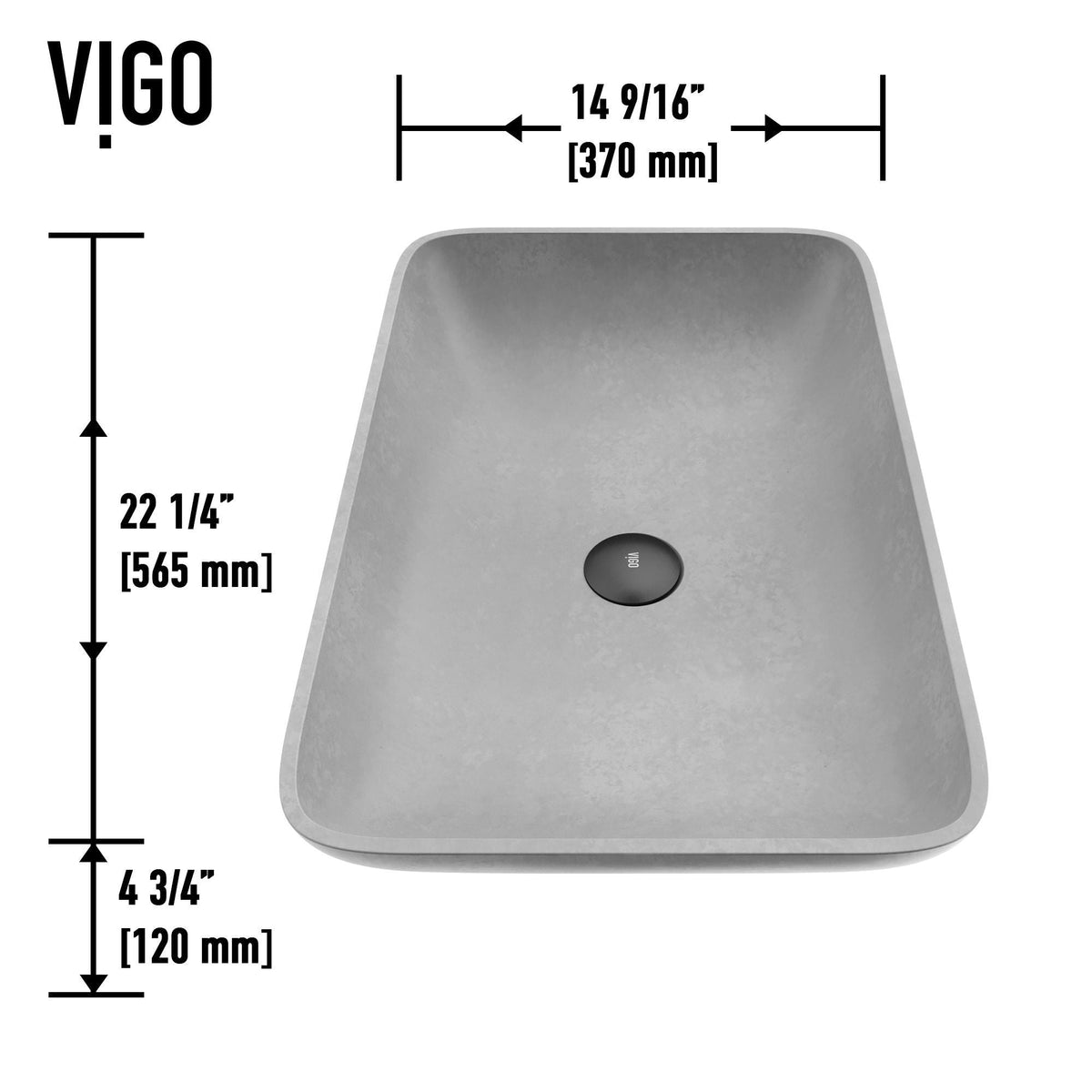Lorca Gothic ConcretoStone 22x15-in Deep Grey Bathroom Sink/Basin with Rectangular Vessel K3A0 - product image 2