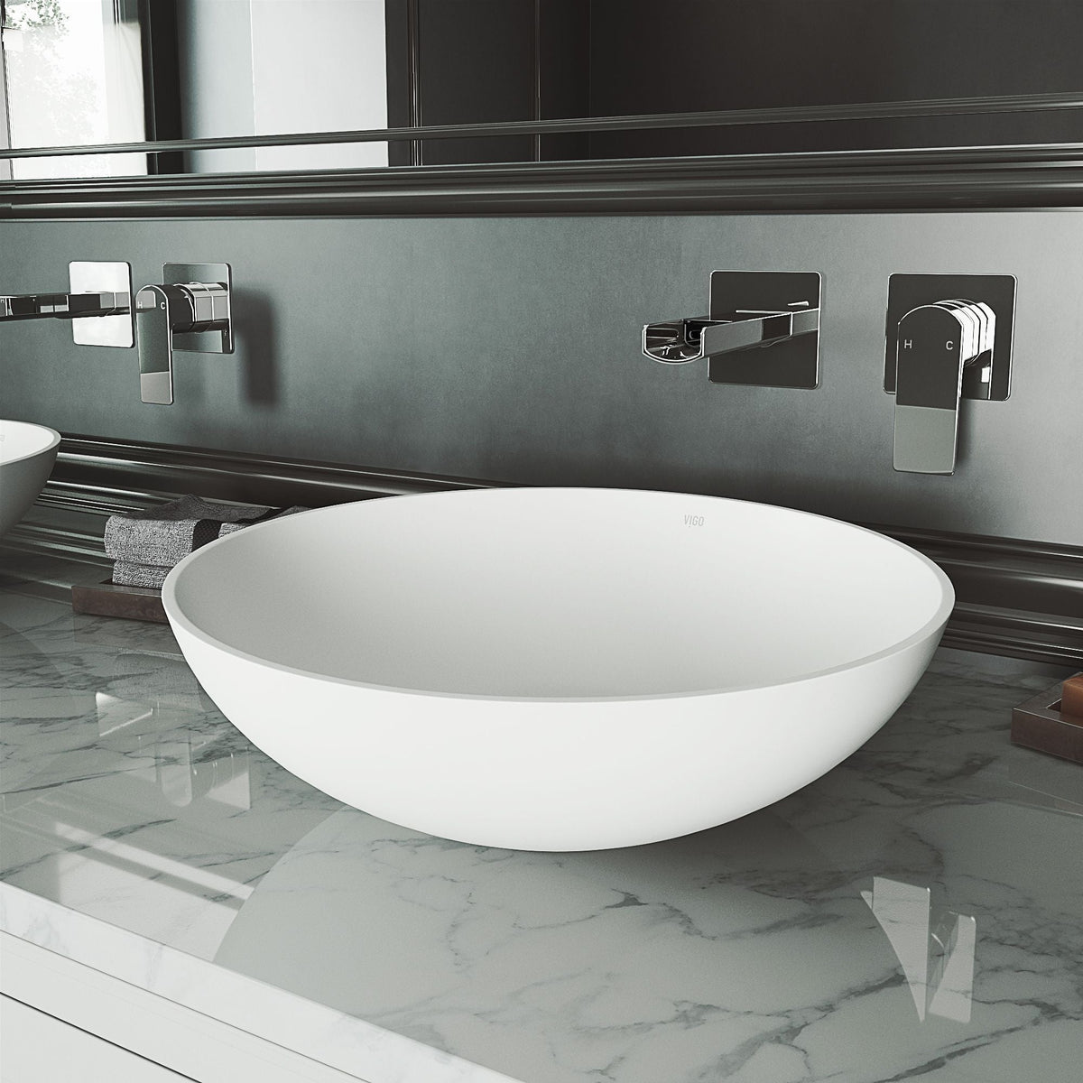 Lotus Matte Stone Round Composite Vessel Bathroom Sink/Basin with Deep Bowl, White Q9O0 - product image 6