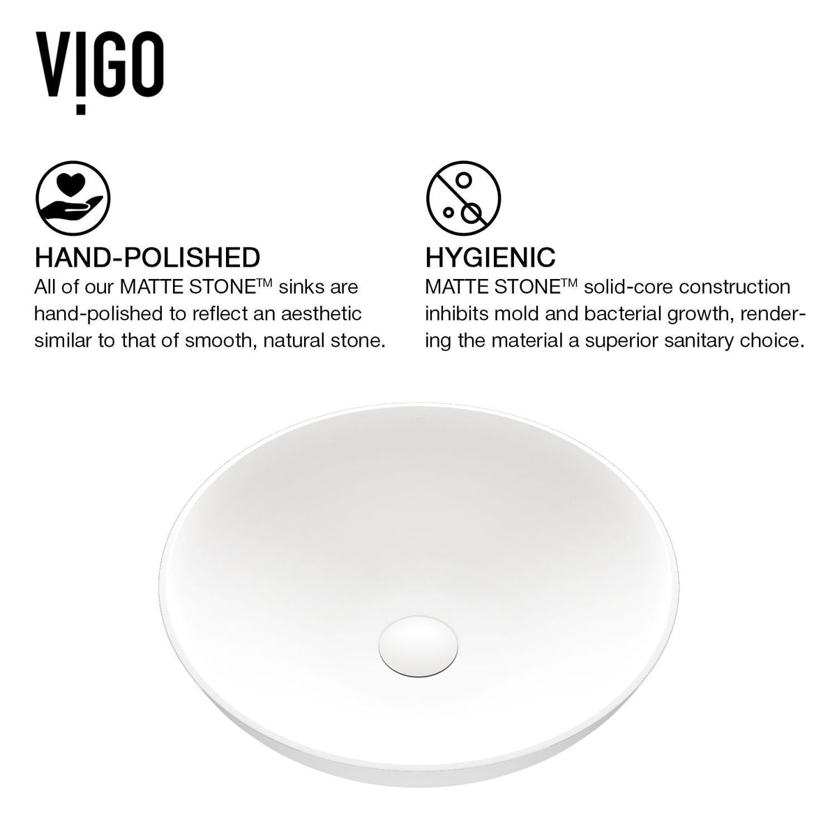 Lotus MatteStone Round White Composite Bathroom Sink/Basin Set with Amada Faucet and Pop-Up Drain J0F7 - product image 5