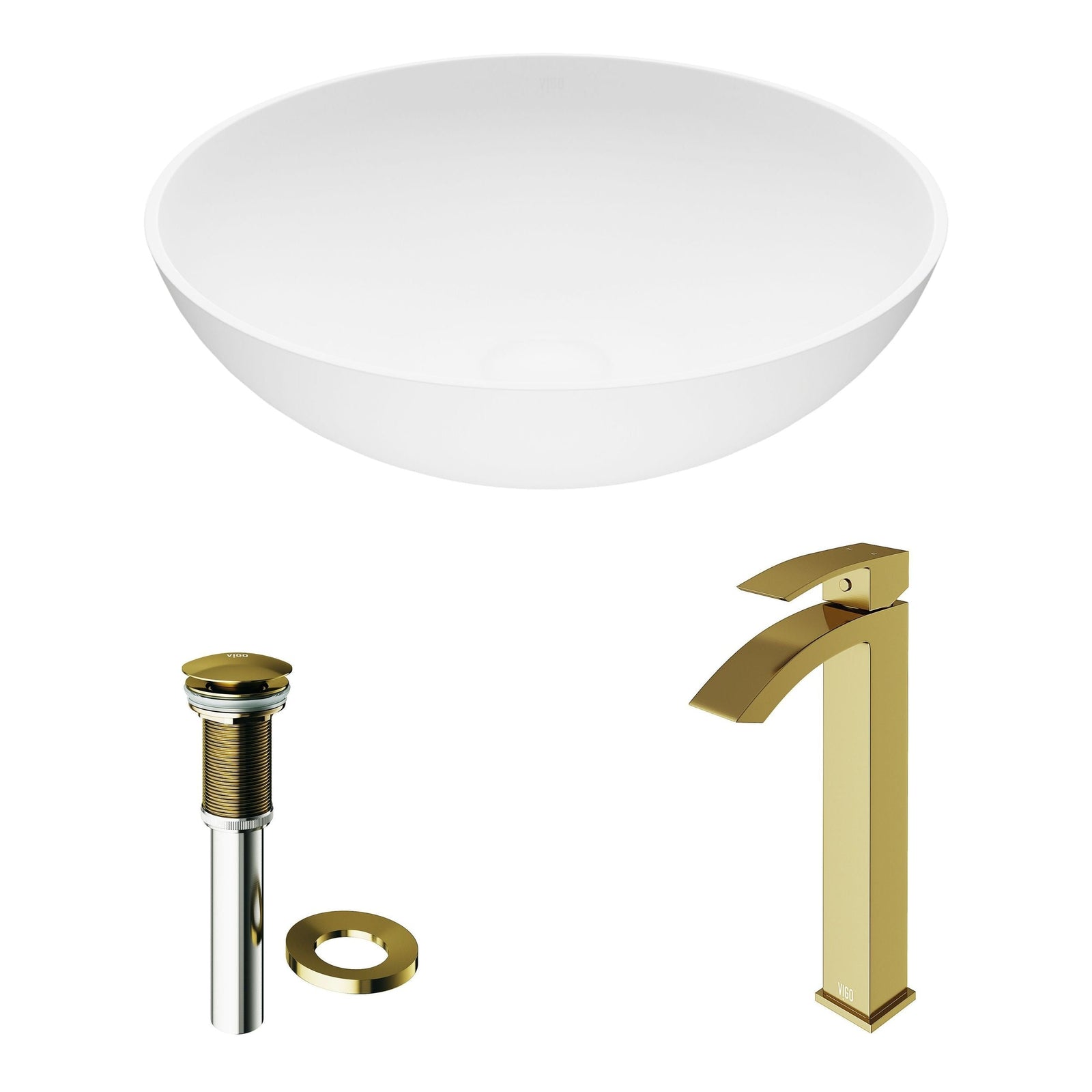 Lotus MatteStone Round White Composite Bathroom Sink/Basin Set with Duris Faucet and Pop-Up Drain Y4C4 - product image 2