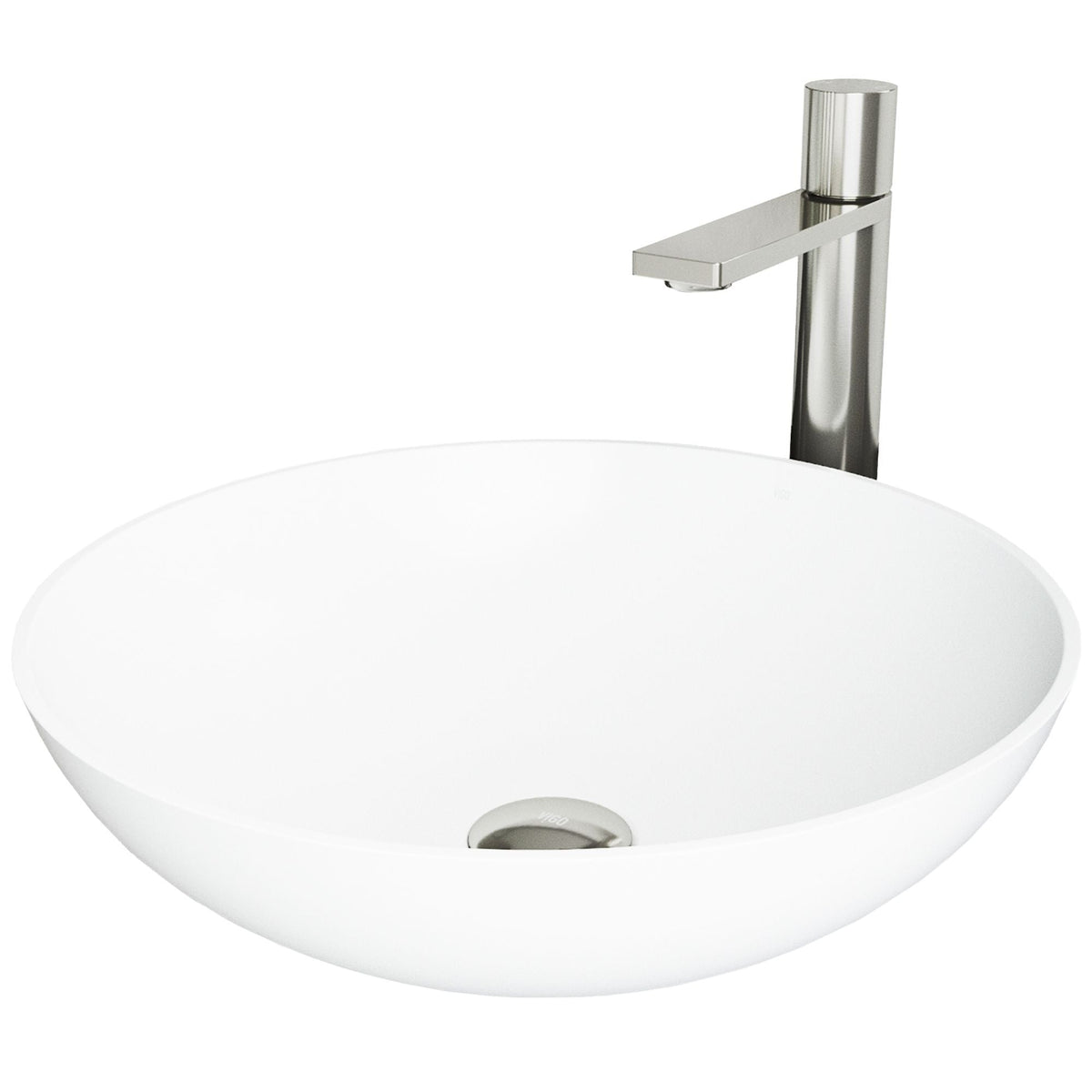 Lotus MatteStone White Bathroom Sink/Basin Set with Gotham Faucet and Round Composite Vessel D2H2 - product image 1