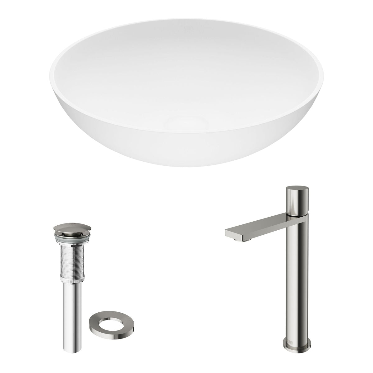 Lotus MatteStone White Bathroom Sink/Basin Set with Gotham Faucet and Round Composite Vessel D2H2 - product image 2