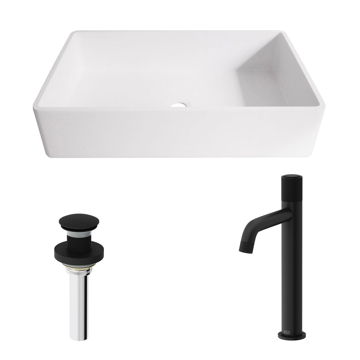 Magnolia MatteStone White Bathroom Sink/Basin Set with Apollo Faucet and Rectangular Composite Vessel B8Y5 - product image 2