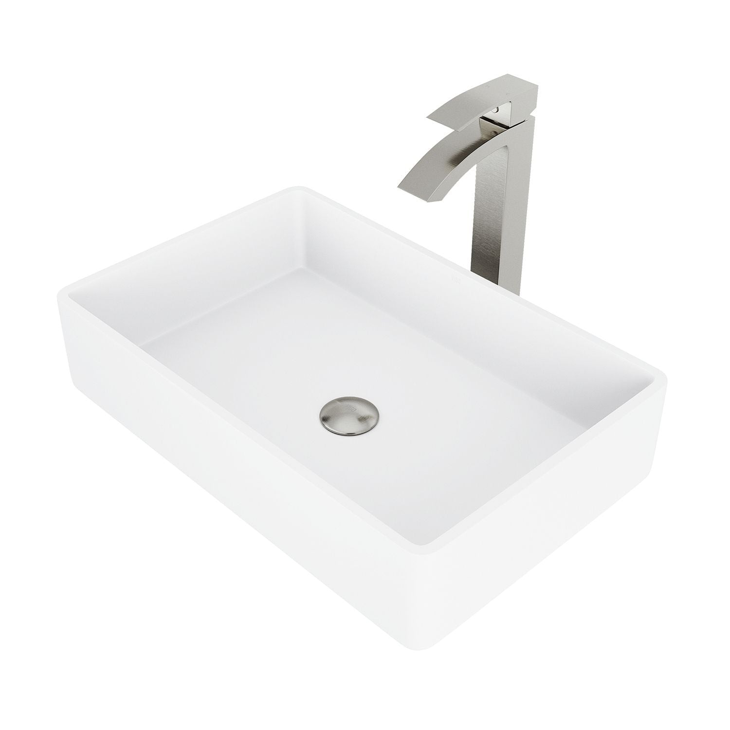 Magnolia MatteStone White Bathroom Sink/Basin Set with Duris Faucet and Rectangular Composite Vessel D1P3 - product image 1