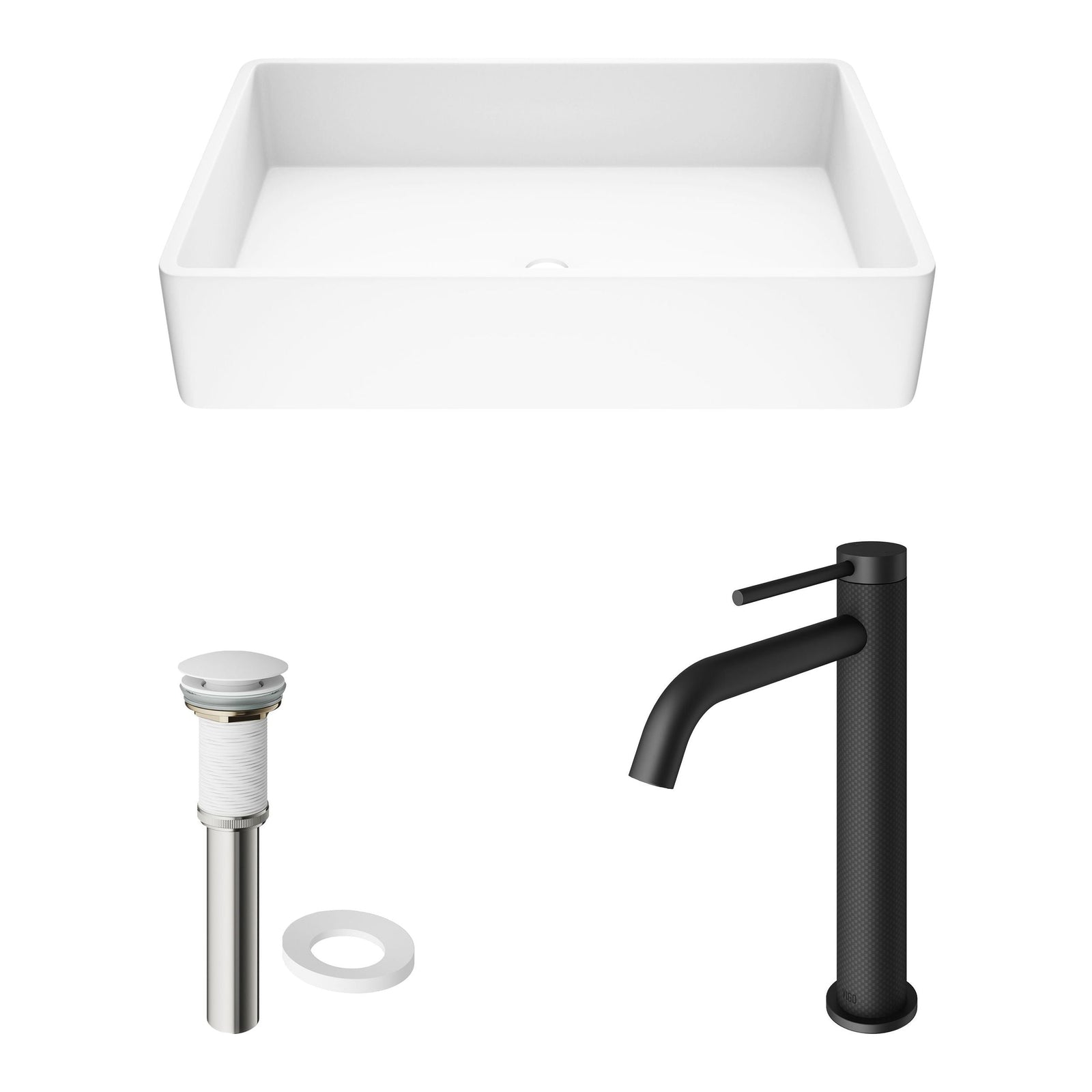 Magnolia MatteStone White Bathroom Sink/Basin Set with Lexington Faucet and Rectangular Composite Vessel H5E5 - product image 2