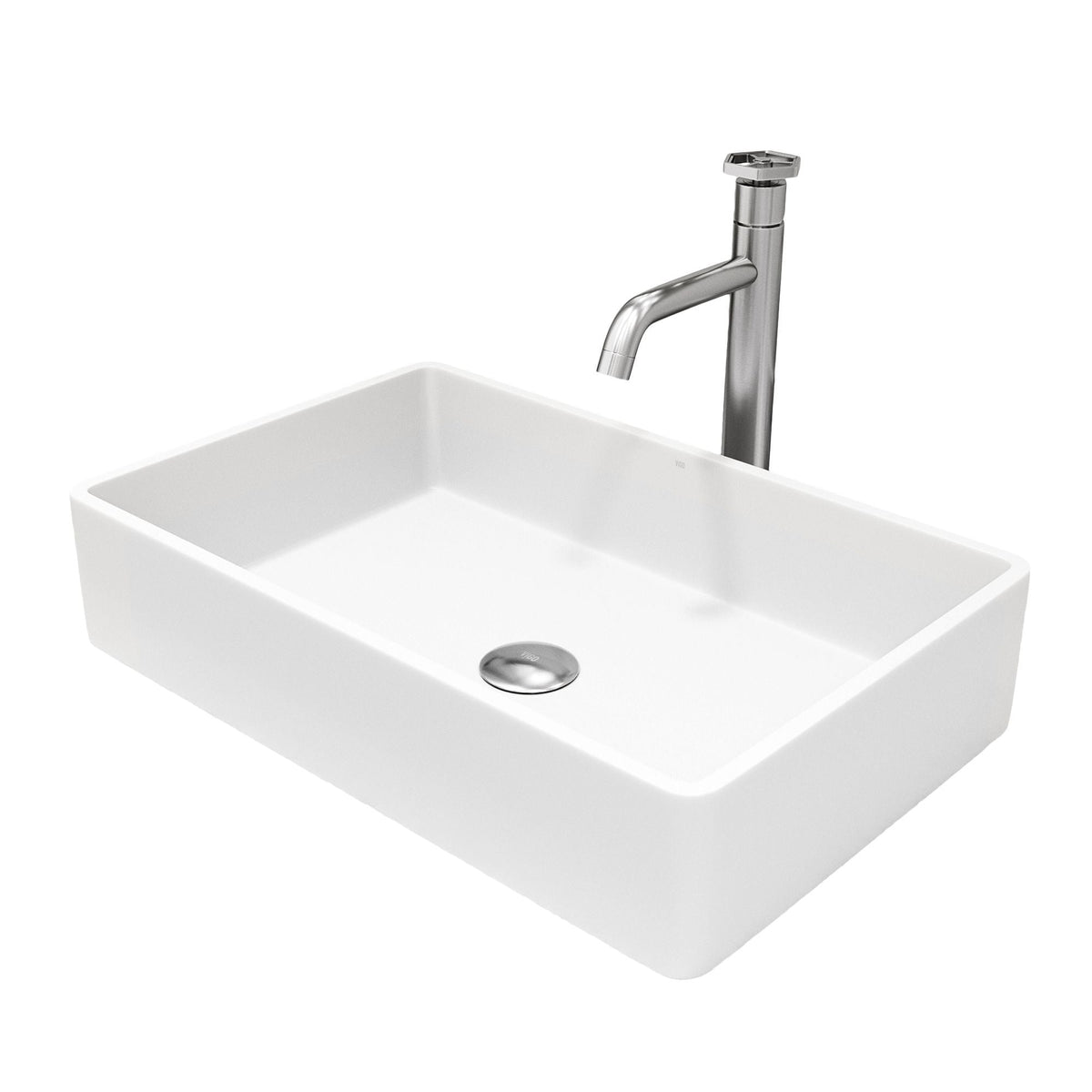 Magnolia MatteStone White Bathroom Sink/Basin Set with Ruxton Faucet and Rectangular Composite Vessel Y0X1 - product image 1