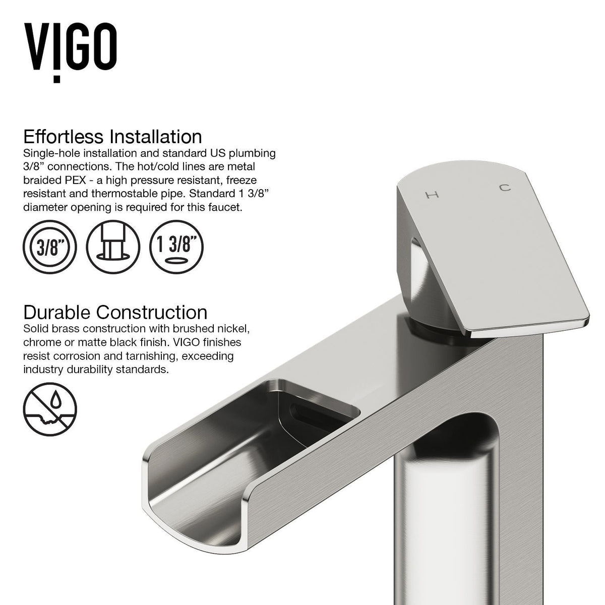 Marigold MatteStone Matte White Bathroom Sink/Basin Set with Amada Faucet and Rectangular Composite Vessel V0B8 - product image 7