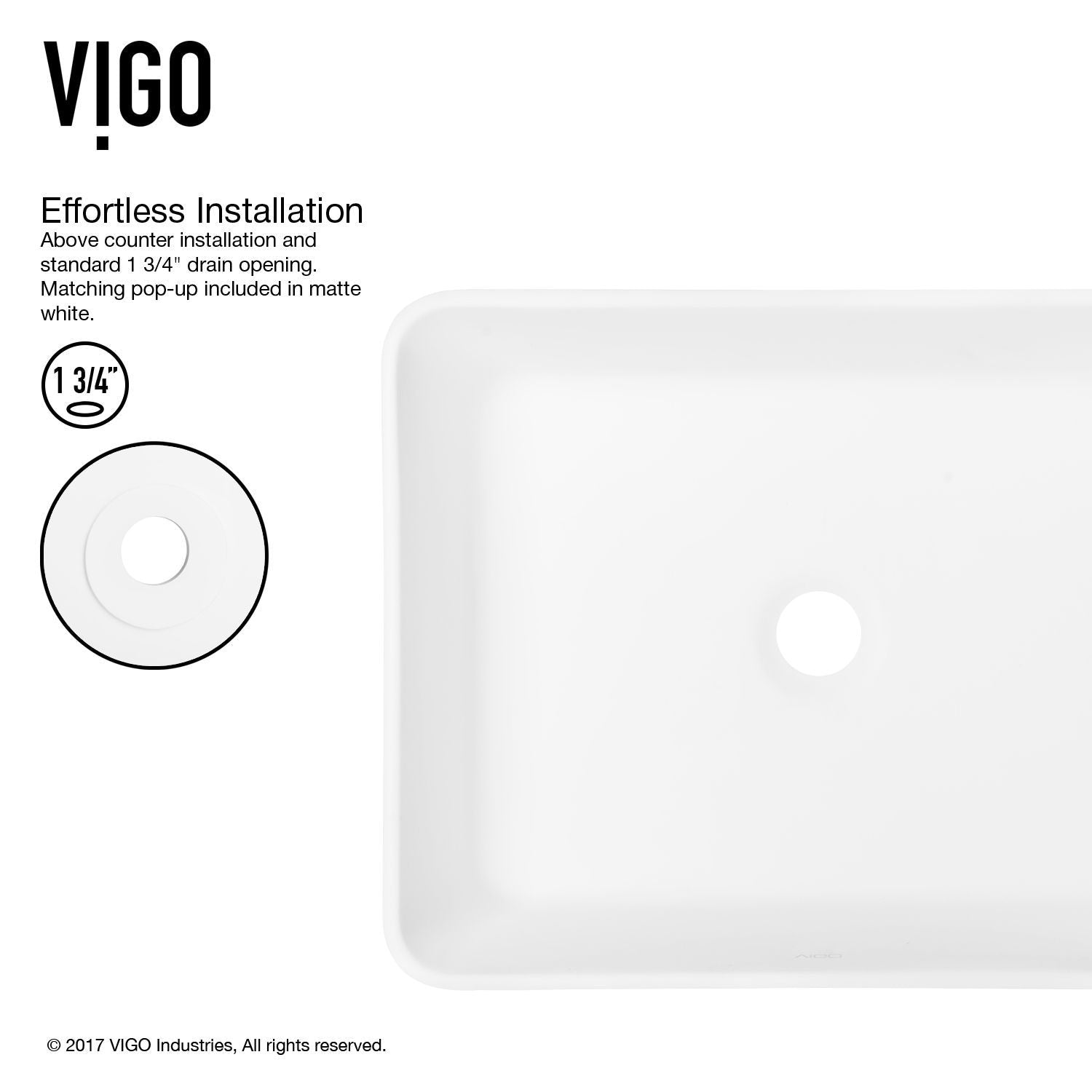 Marigold MatteStone Matte White Bathroom Sink/Basin Set with Niko Faucet and Rectangular Composite Vessel C7E7 - product image 5