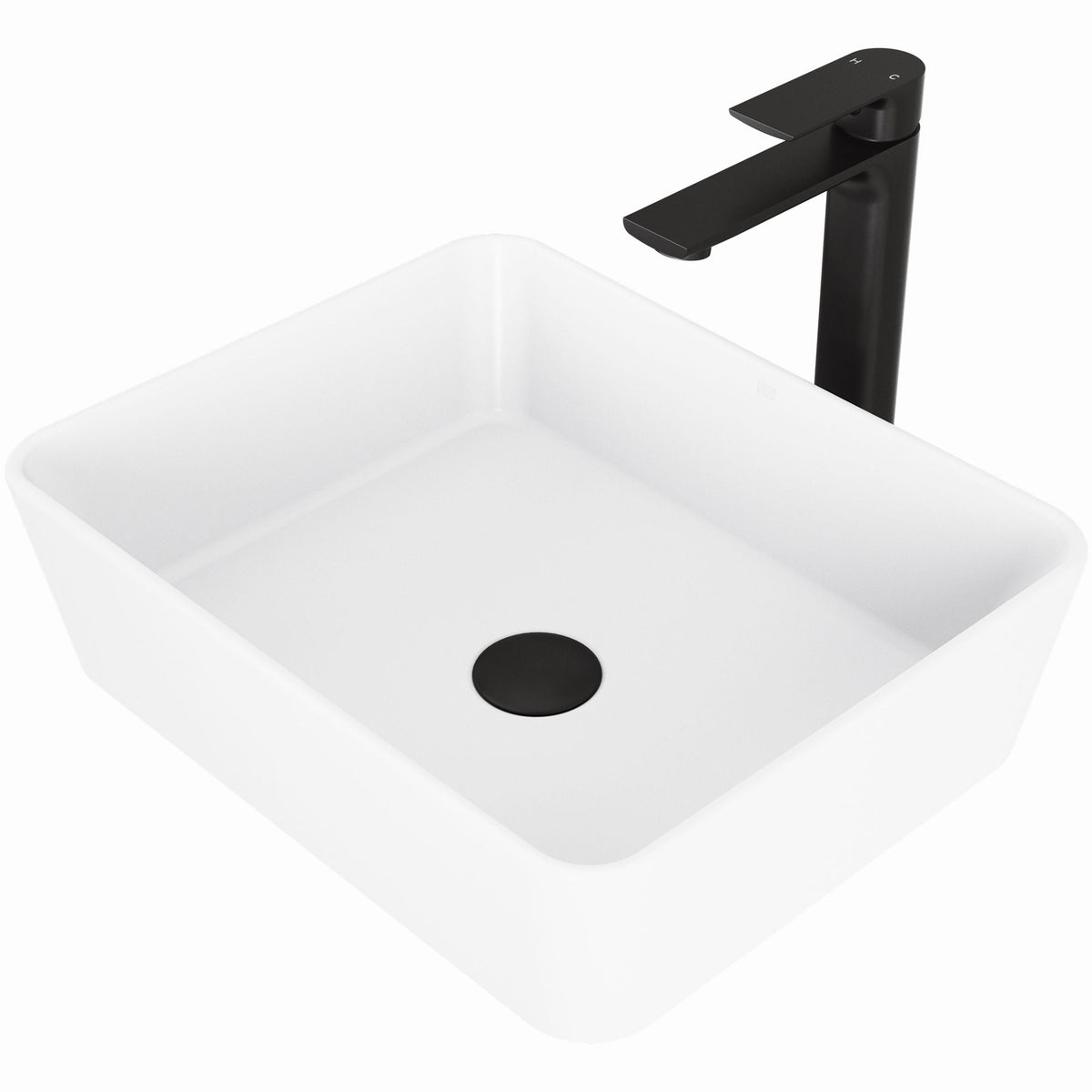 Marigold MatteStone Matte White Bathroom Sink/Basin Set with Norfolk Faucet and Rectangular Composite Vessel M0G4 - product image 1