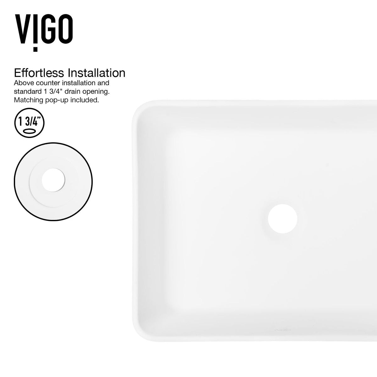 Marigold MatteStone Matte White Bathroom Sink/Basin Set with Norfolk Faucet and Rectangular Composite Vessel M0G4 - product image 4