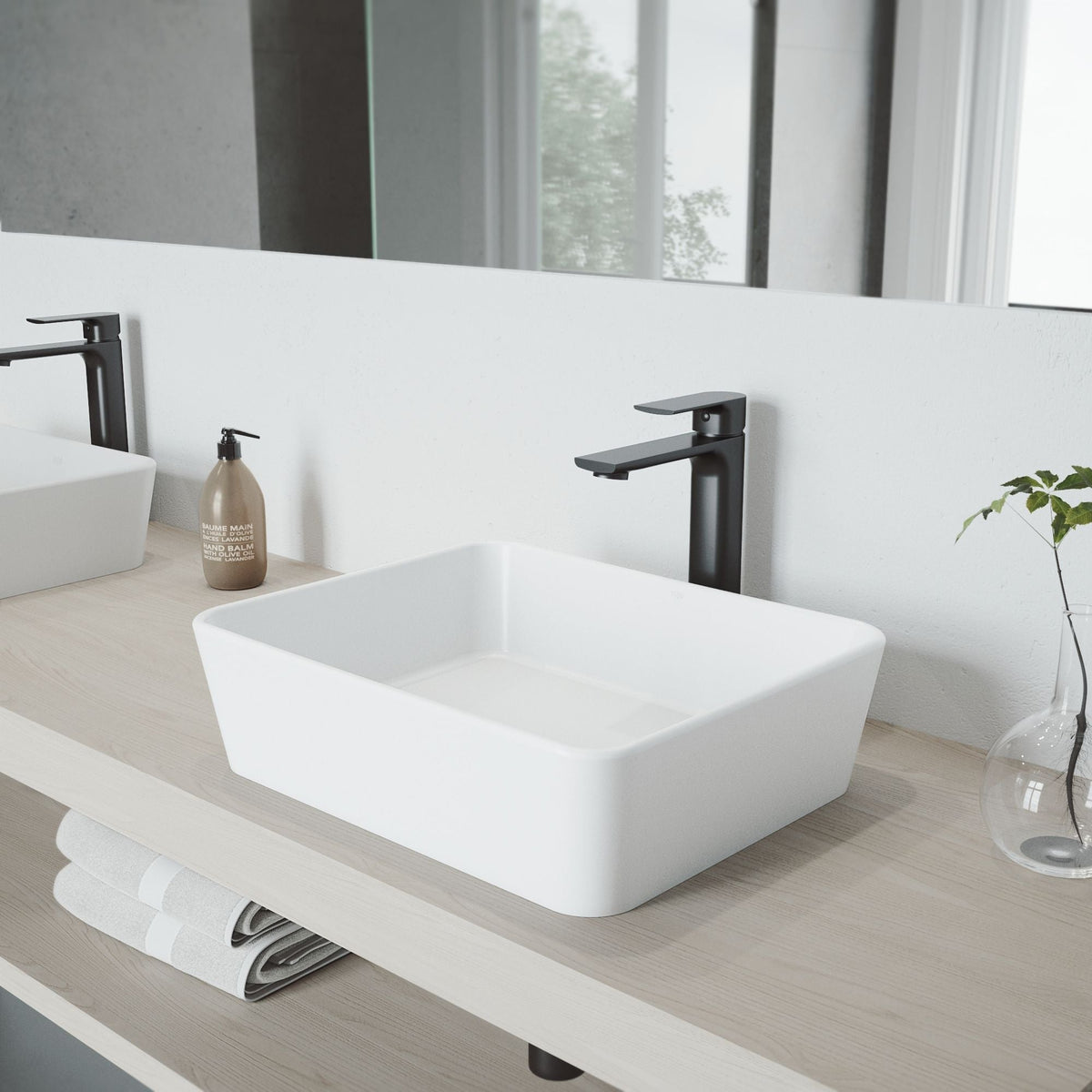 Marigold MatteStone Matte White Bathroom Sink/Basin Set with Norfolk Faucet and Rectangular Composite Vessel M0G4 - product image 7