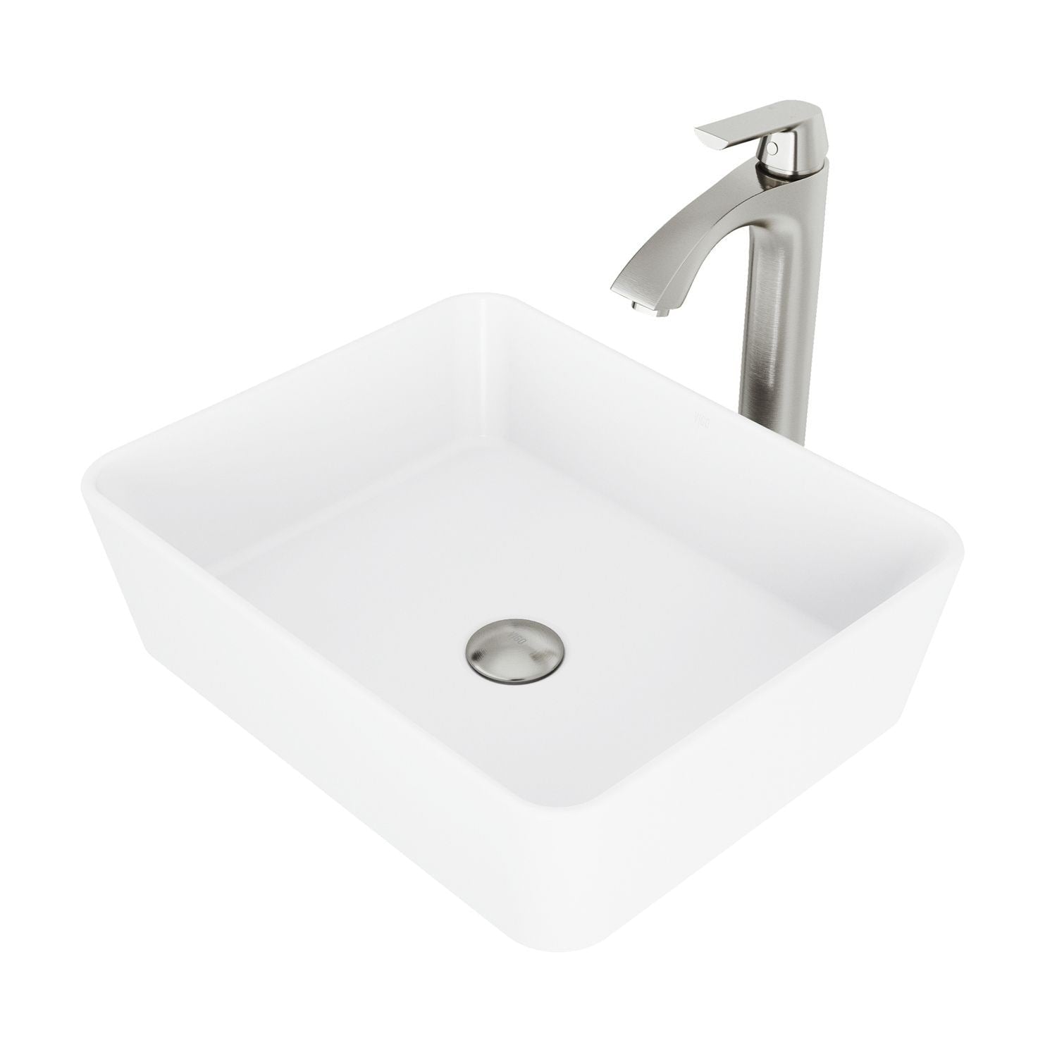 Marigold MatteStone White Bathroom Sink/Basin Set with Linus Faucet and Rectangular Composite Vessel W0A3 - product image 1