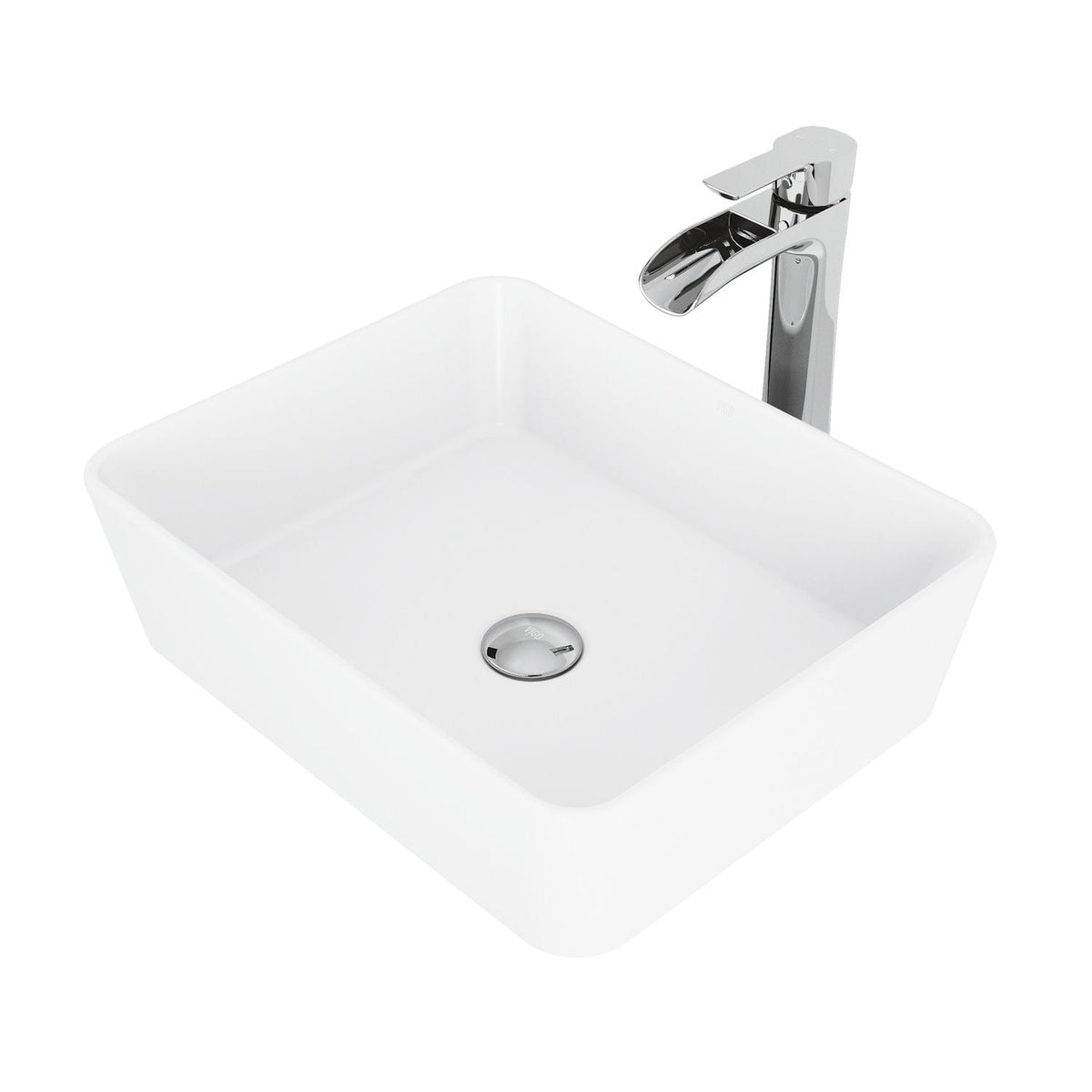 Marigold MatteStone White Bathroom Sink/Basin Set with Niko Faucet and Rectangular Composite Vessel V6I0 - product image 1