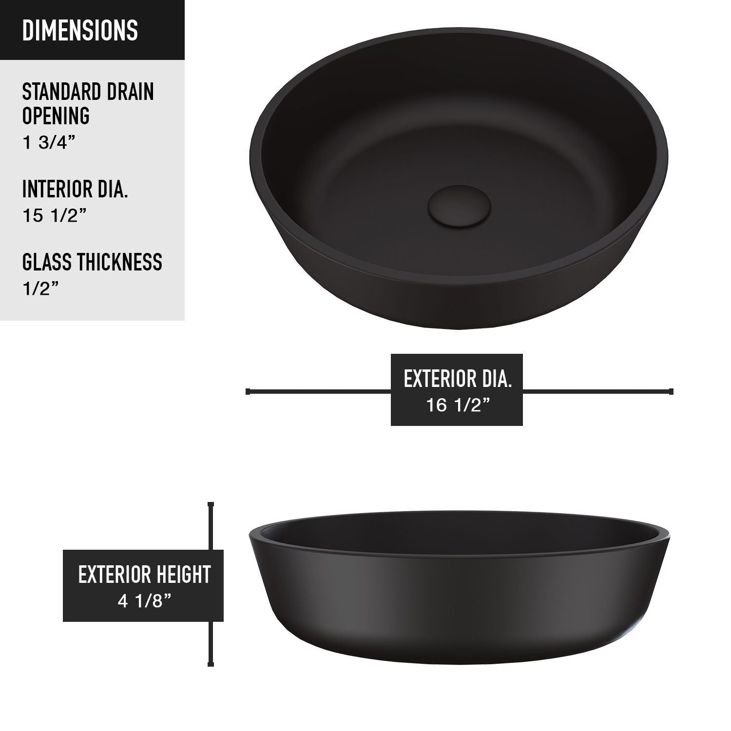 Modus Glass Round Vessel Bathroom Sink/Basin with Rounded Edges & Deep Bowl, Black B3B4 - product image 5