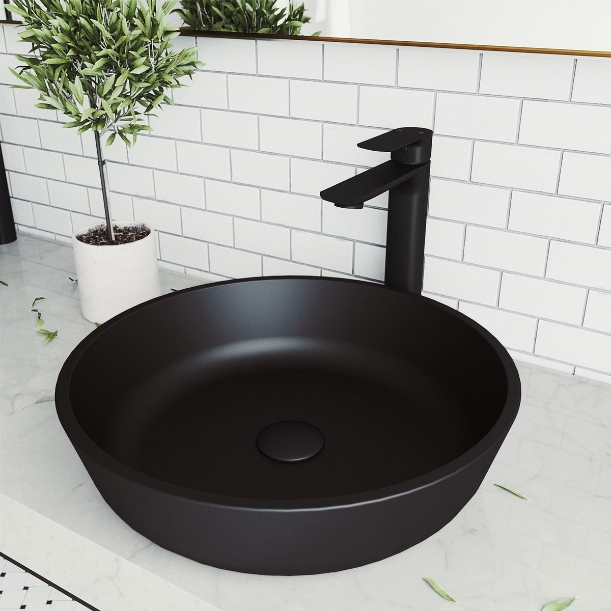 Modus Glass Round Vessel Bathroom Sink/Basin with Rounded Edges & Deep Bowl, Black B3B4 - product image 7