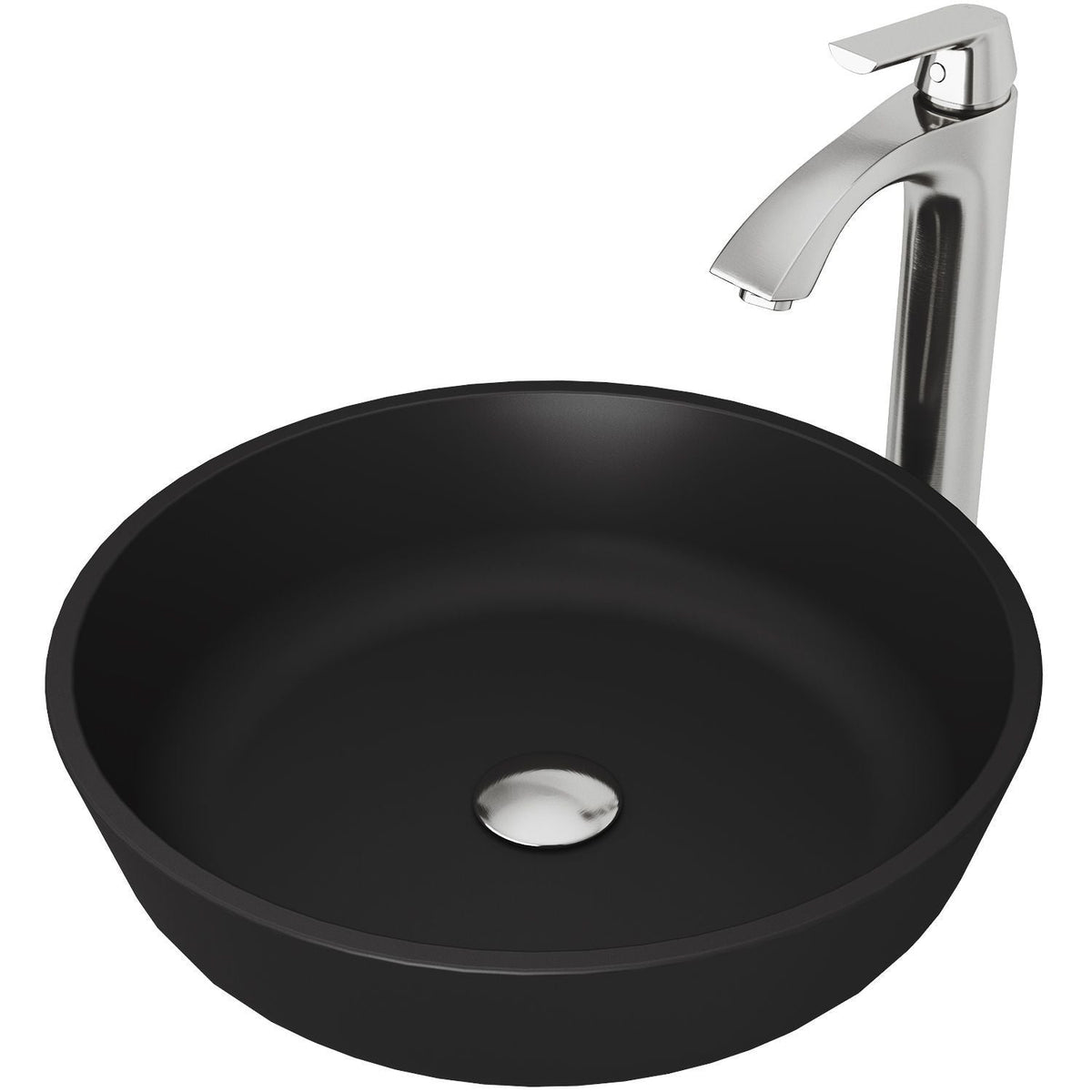 Modus MatteShell Matte Black Bathroom Sink/Basin Set with Linus Faucet and Round Glass Vessel A8N2 - product image 1