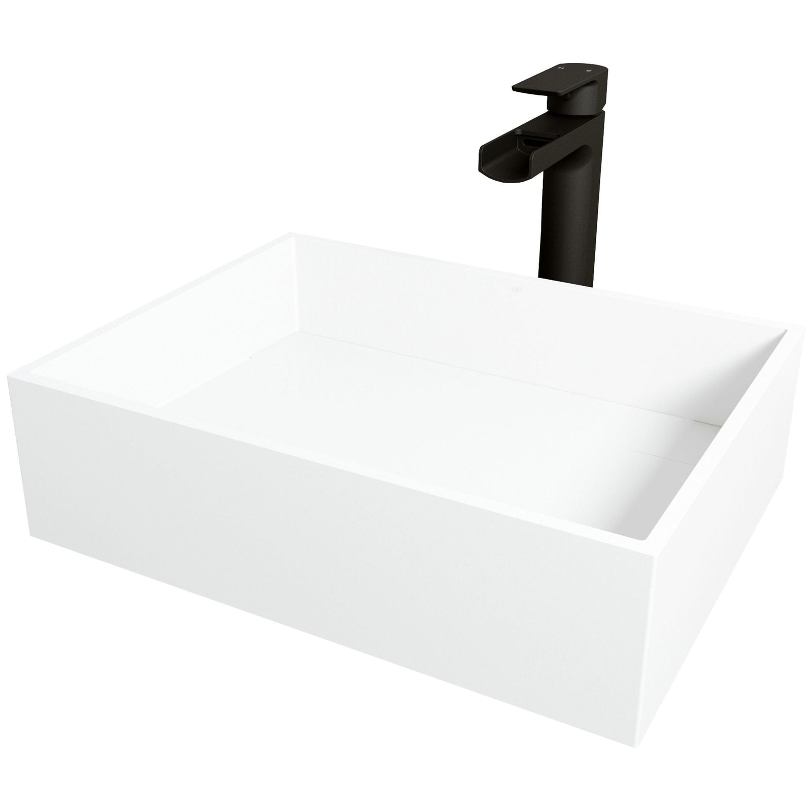 Montauk MatteStone White Bathroom Sink/Basin Set with Amada Faucet and Rectangular Composite Vessel A4S0 - product image 1