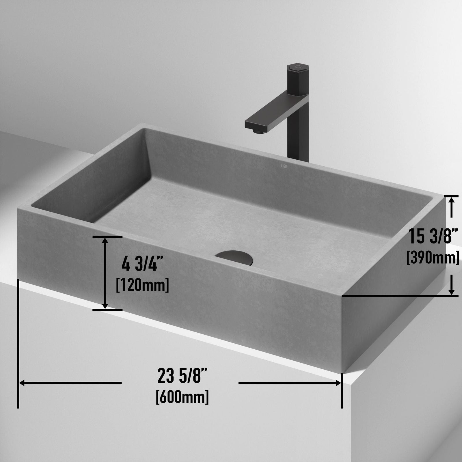 Orvieto Gothic ConcretoStone 24x15-in Deep Grey Bathroom Sink/Basin with Rectangular Vessel I3M2 - product image 2