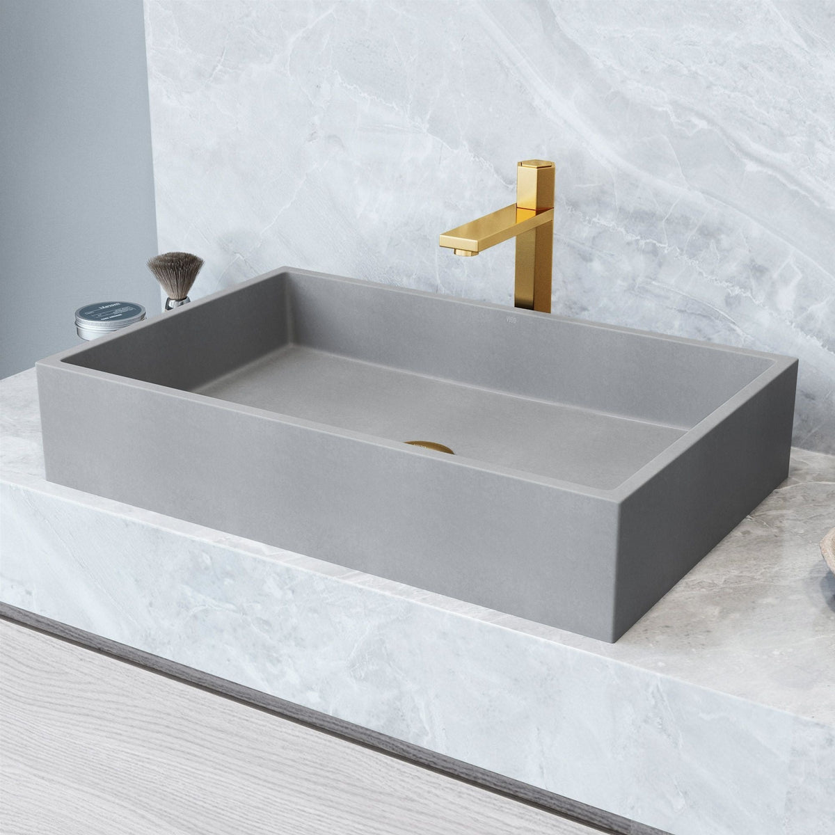 Orvieto Gothic ConcretoStone 24x15-in Deep Grey Bathroom Sink/Basin with Rectangular Vessel A2J2 - product image 6