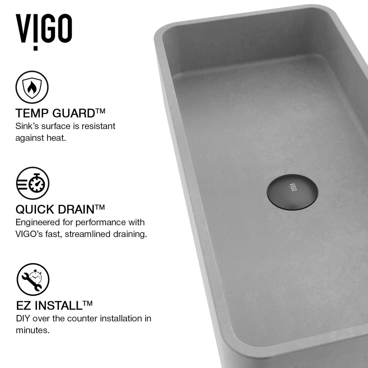 Palazzo Gothic ConcretoStone 24x11-in Deep Grey Bathroom Sink/Basin with Rectangular Vessel Z1O9 - product image 3