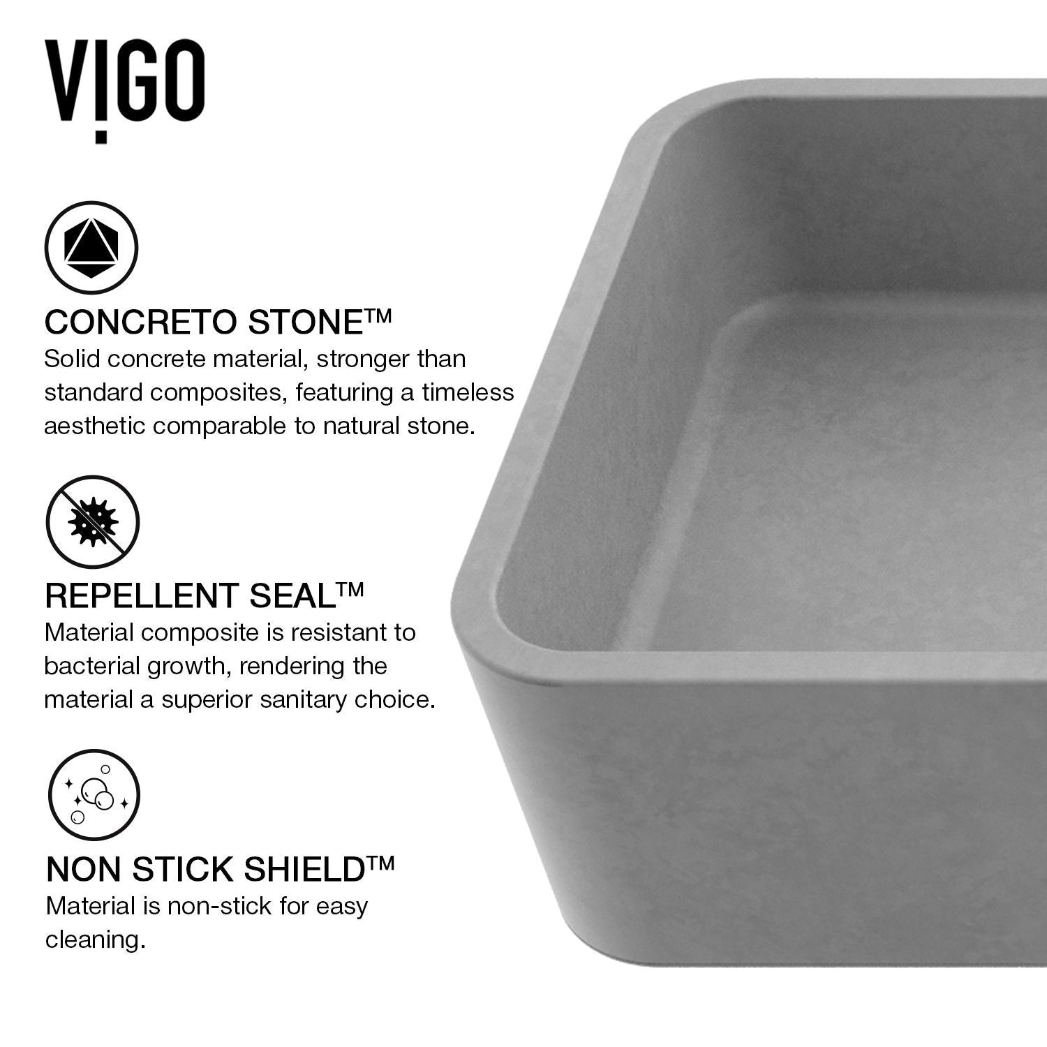 Palazzo Gothic ConcretoStone Grey Bathroom Sink/Basin Set with Niko Faucet and Rectangular Vessel R9P1 - product image 6