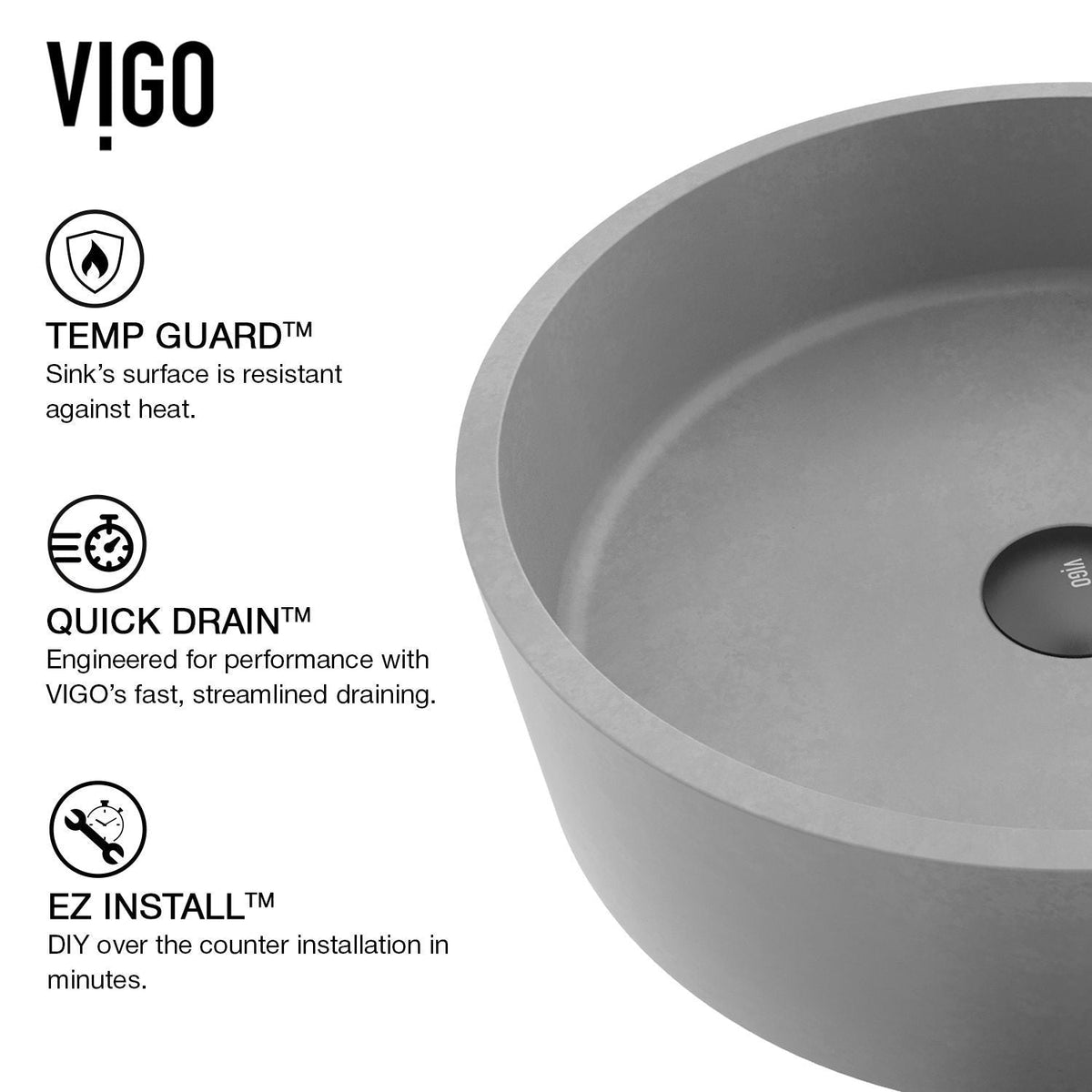 Palermo Gothic ConcretoStone 15x15-in Deep Grey Bathroom Sink/Basin with Round Vessel O9M9 - product image 2