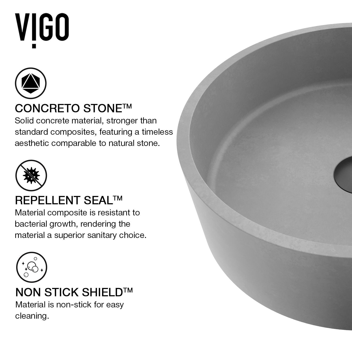 Palermo Gothic ConcretoStone 15x15-in Deep Grey Bathroom Sink/Basin with Round Vessel O9M9 - product image 3