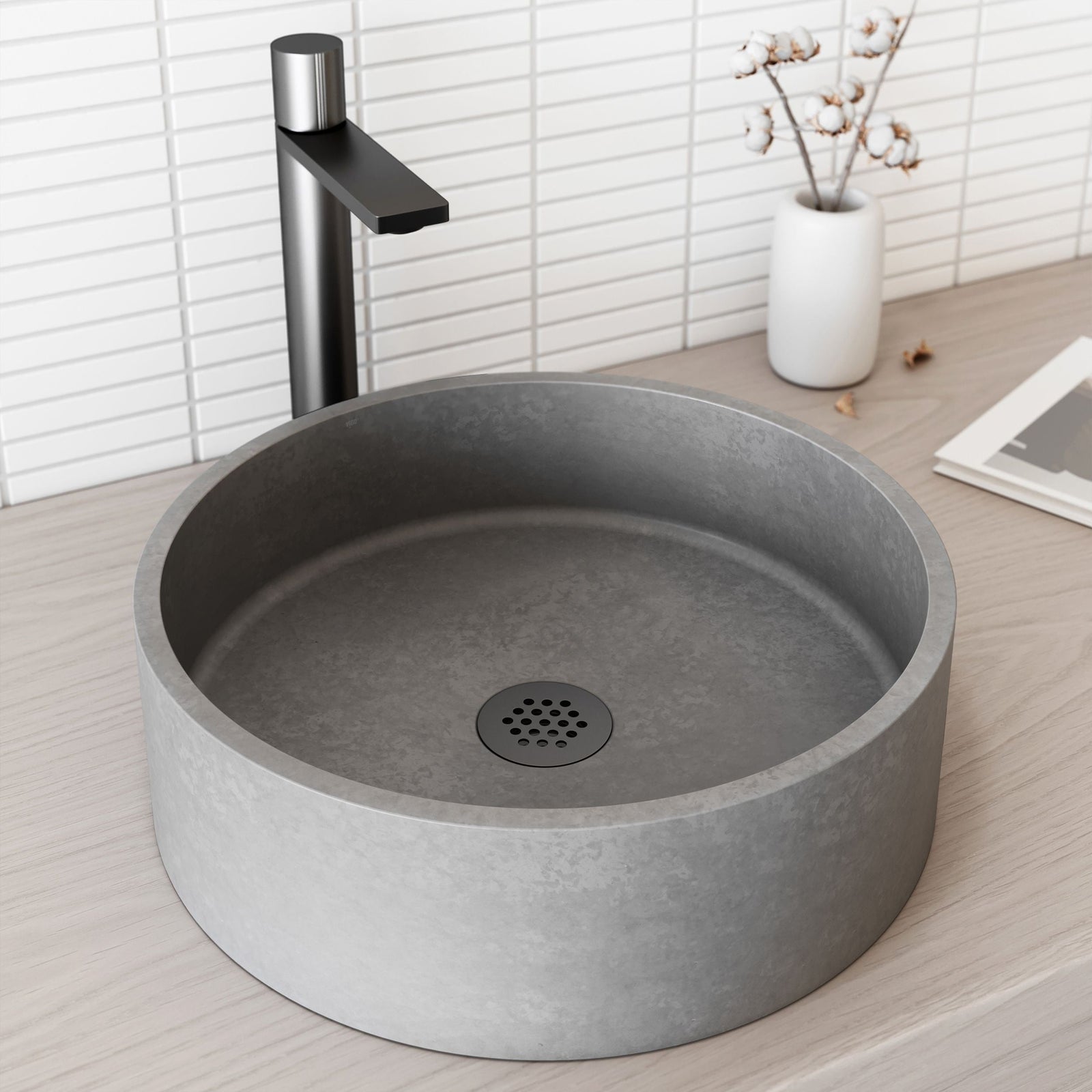 Palermo Gothic ConcretoStone 15x15-in Deep Grey Bathroom Sink/Basin with Round Vessel O9M9 - product image 5