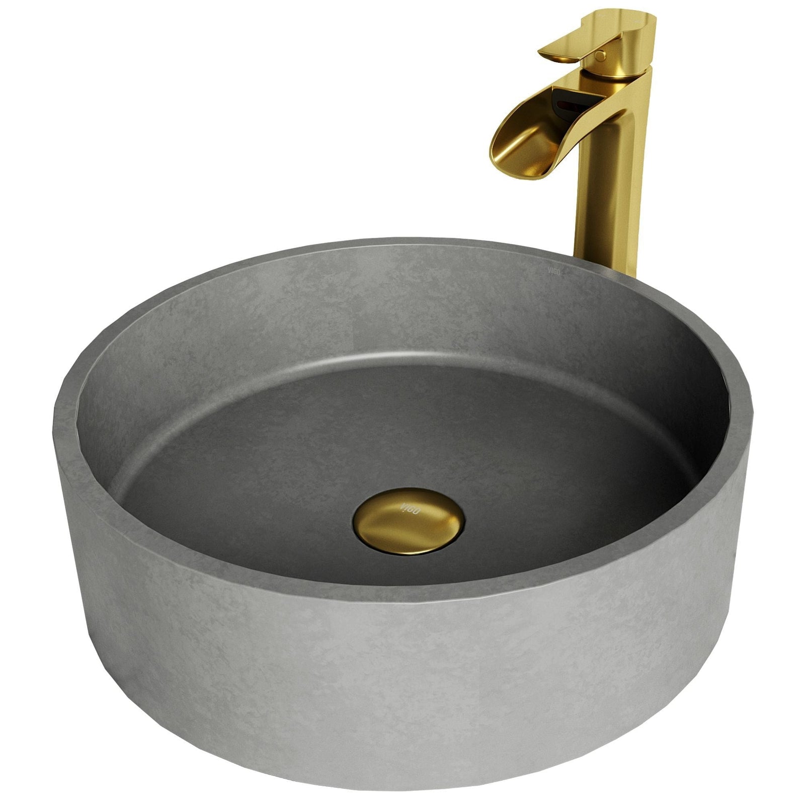 Palermo Gothic ConcretoStone Ash Grey Bathroom Sink/Basin Set with Niko Faucet and Round Vessel K2W6 - product image 1