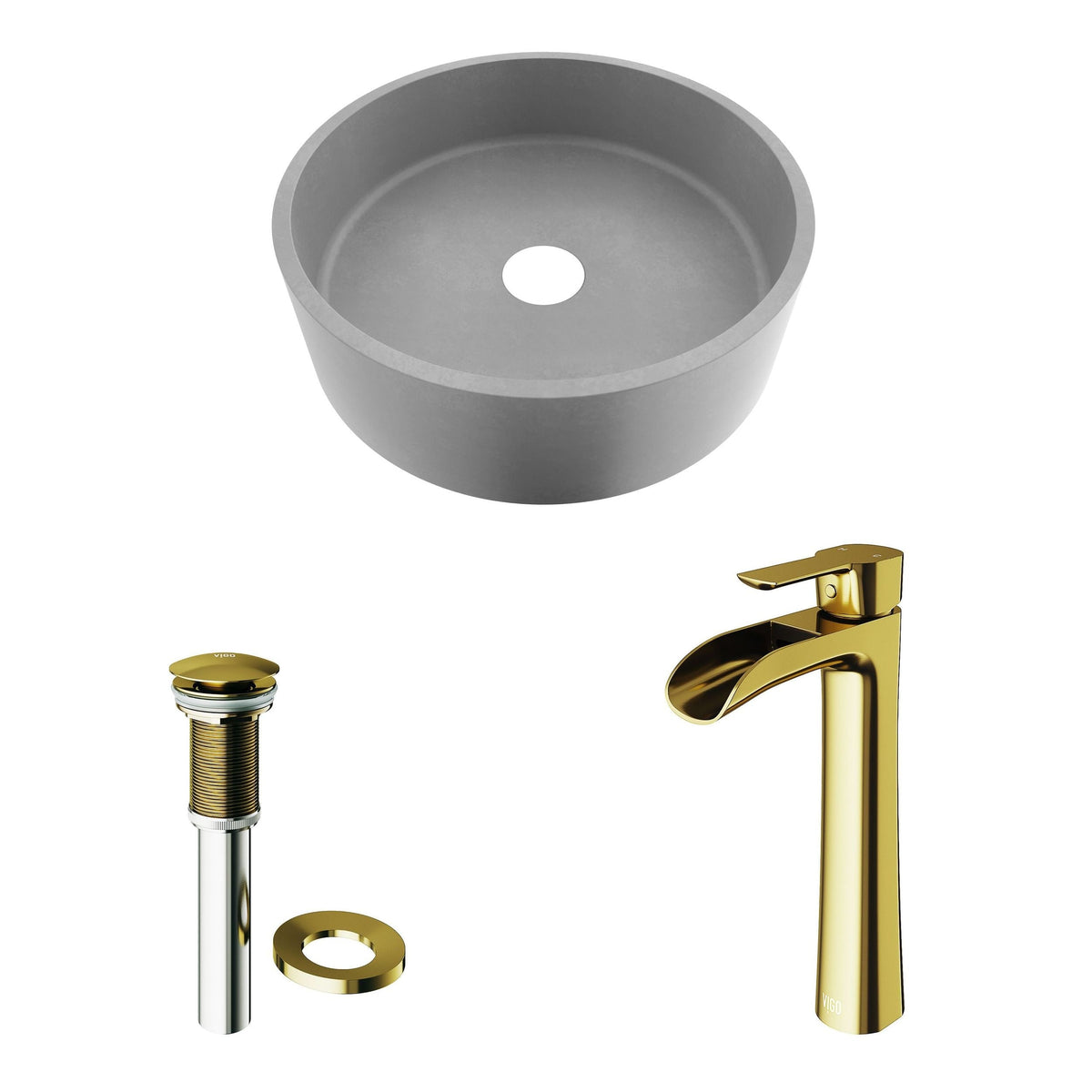 Palermo Gothic ConcretoStone Ash Grey Bathroom Sink/Basin Set with Niko Faucet and Round Vessel K2W6 - product image 2