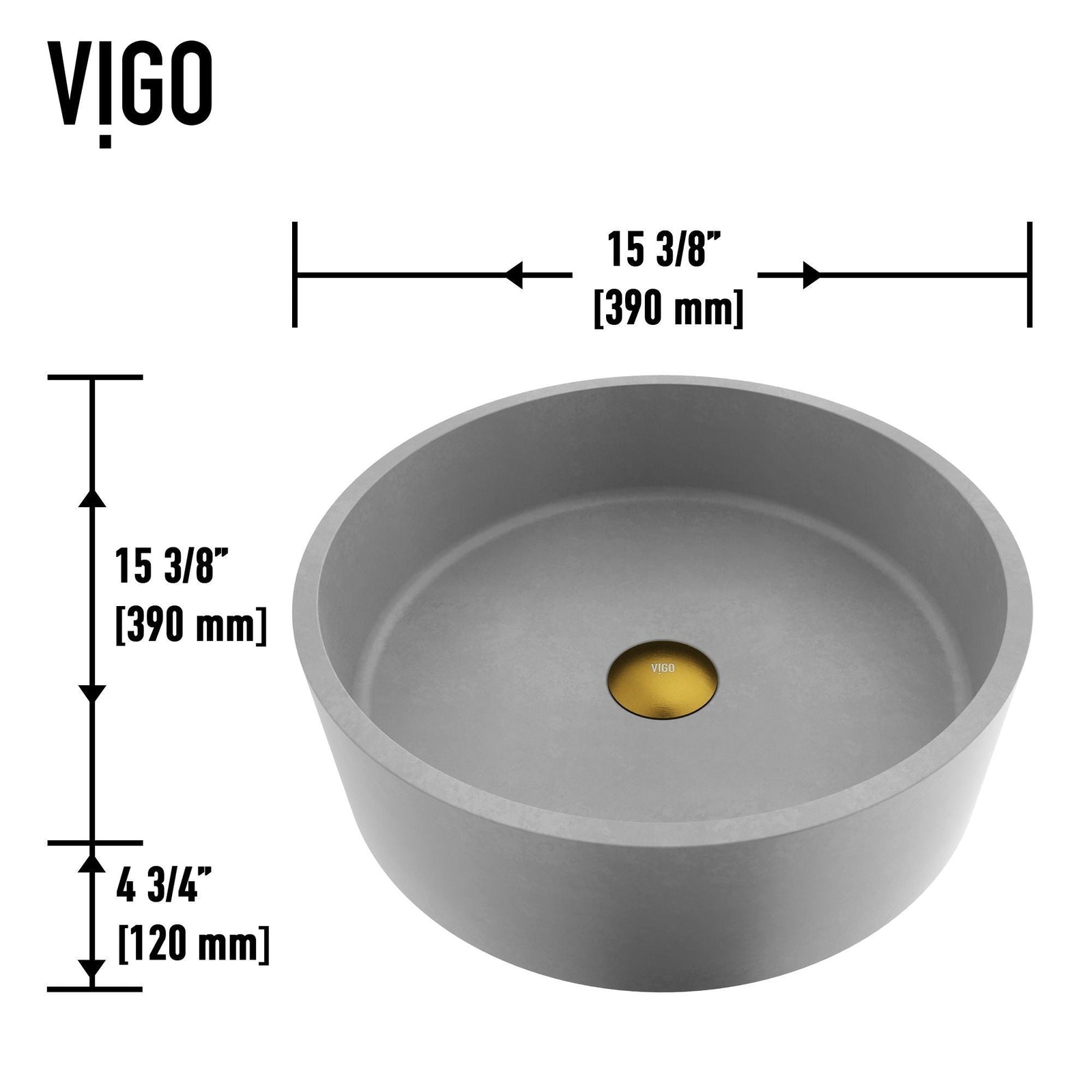 Palermo Gothic ConcretoStone Ash Grey Bathroom Sink/Basin Set with Niko Faucet and Round Vessel K2W6 - product image 3