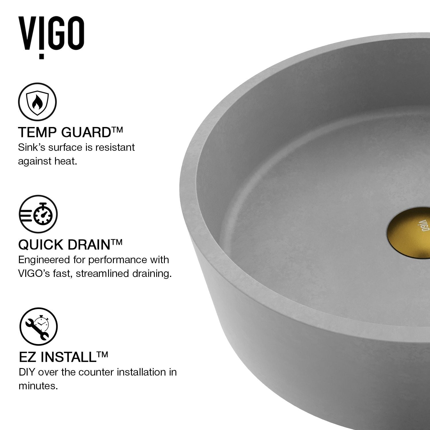Palermo Gothic ConcretoStone Ash Grey Bathroom Sink/Basin Set with Niko Faucet and Round Vessel K2W6 - product image 5