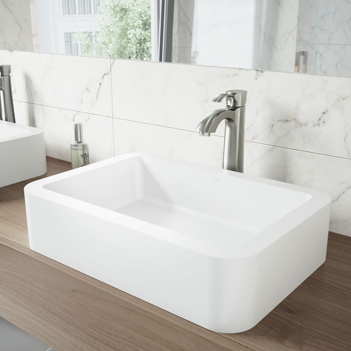Petunia Matte Stone Rectangular Composite Vessel Bathroom Sink/Basin with Rounded Edges & Deep Bowl, White V0Z1 - product image 6