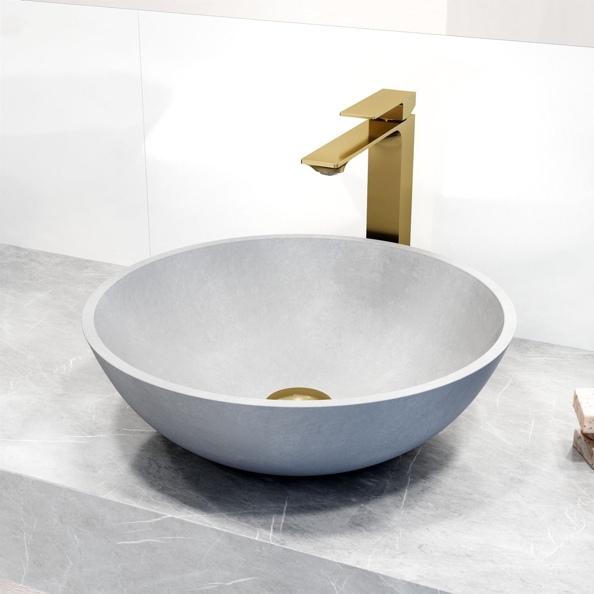 Ravenna Gothic ConcretoStone Grey Bathroom Sink/Basin Set with Dunn Faucet and Round Vessel D0K1 - product image 6