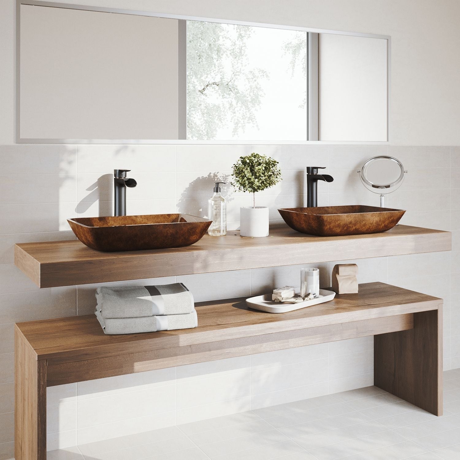 Russet Glass 18-in Red/Brown Bathroom Sink/Basin Set with Niko Faucet and Rectangular Vessel N1C7 - product image 8